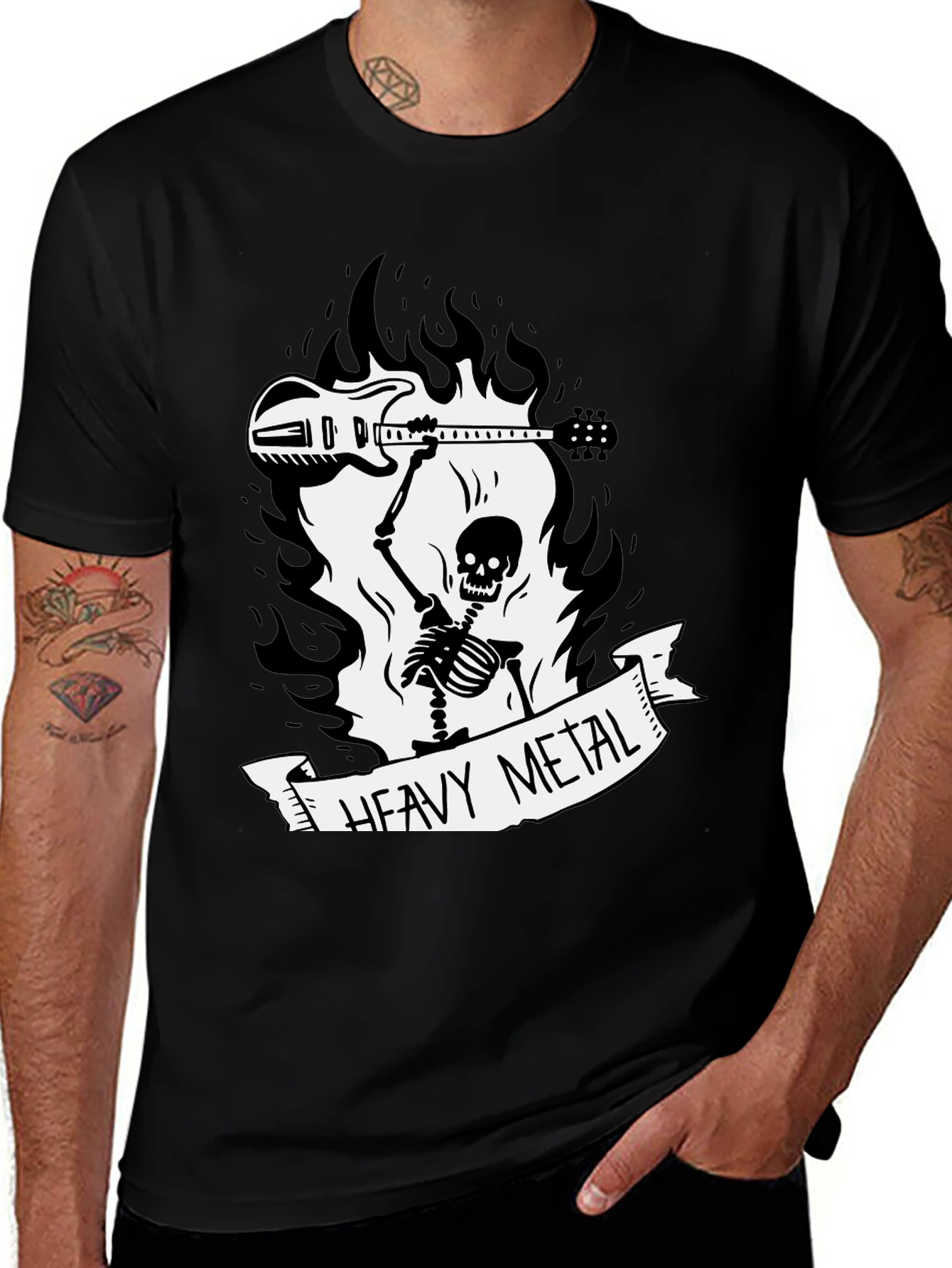 Black Heavy Metal Skeleton Graphic Tee main image