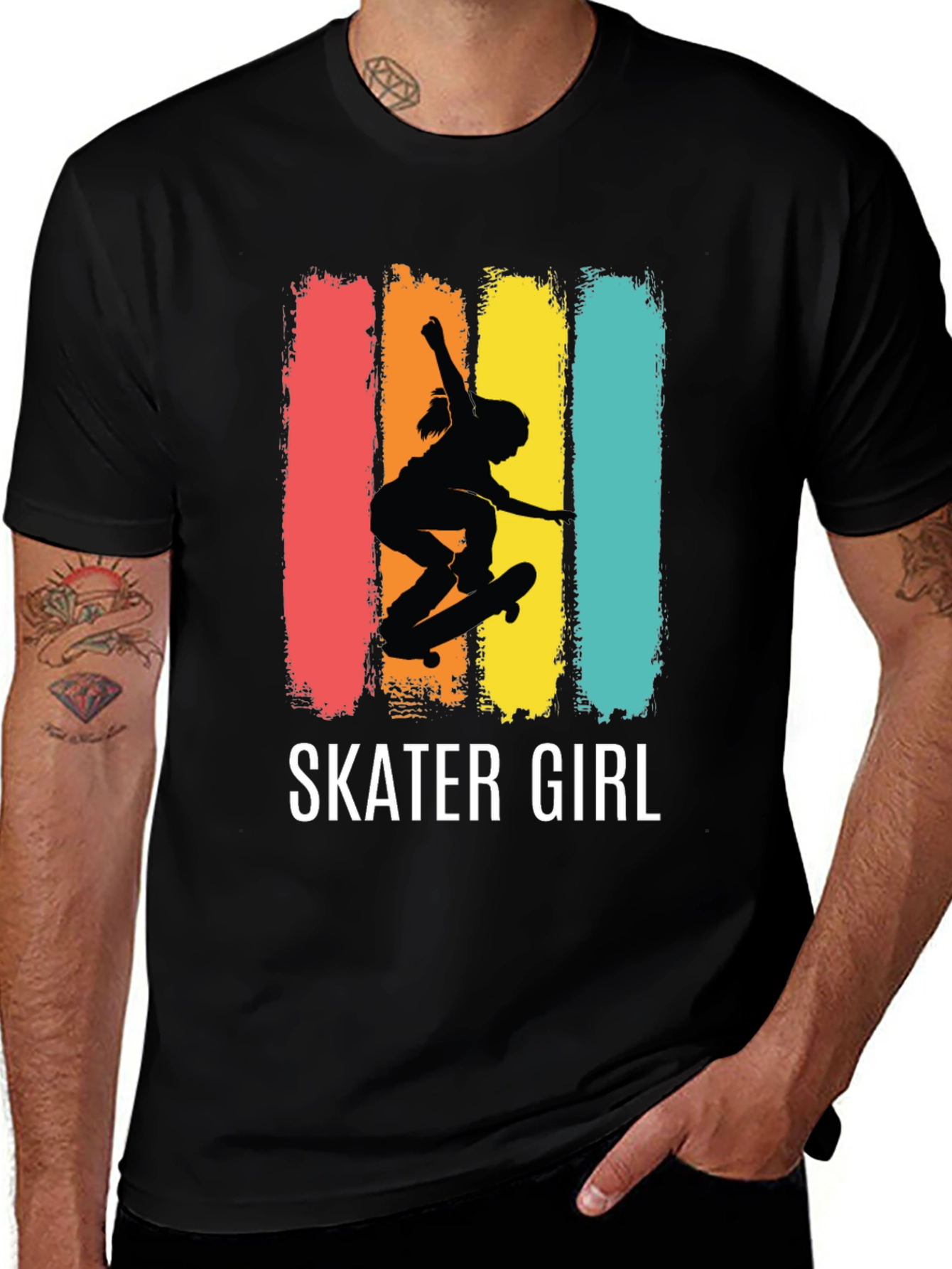 Variant 23 of Skater Girl Graphic Tee - Retro Style Black T-Shirt