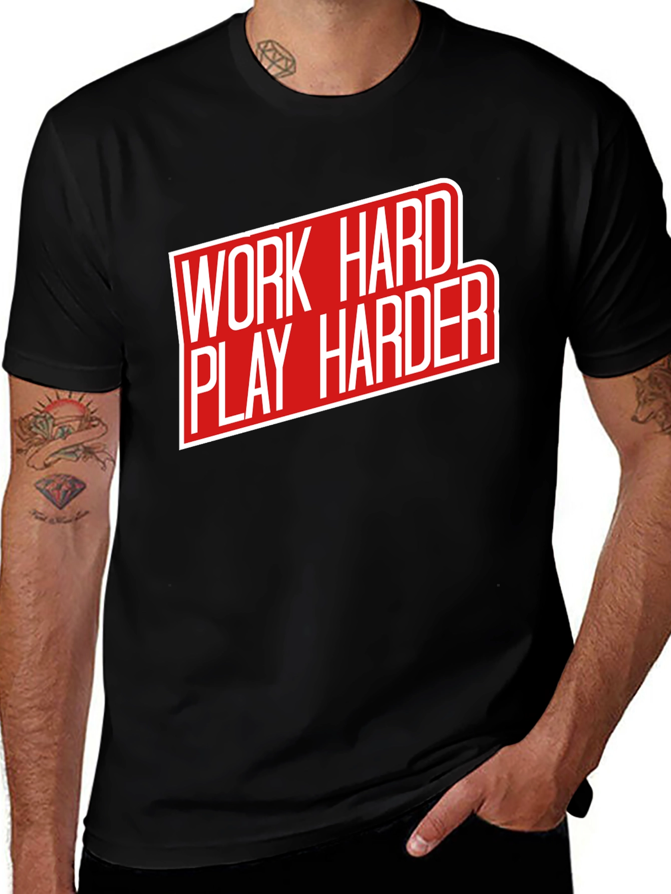 Variant 17 of Work Hard Play Harder Graphic Tee - Black