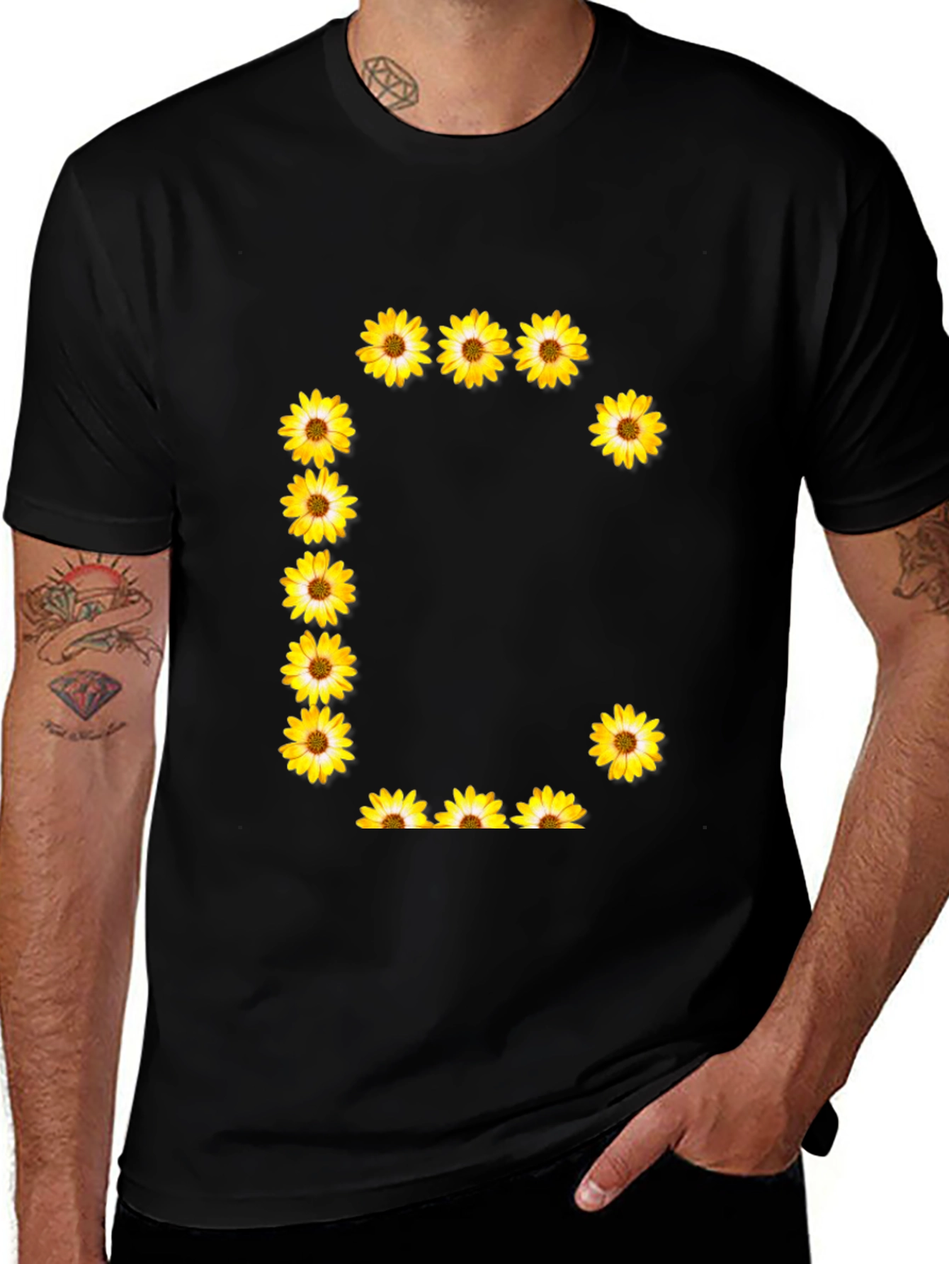 Variant 13 of Sunflower Letter C Black T-Shirt