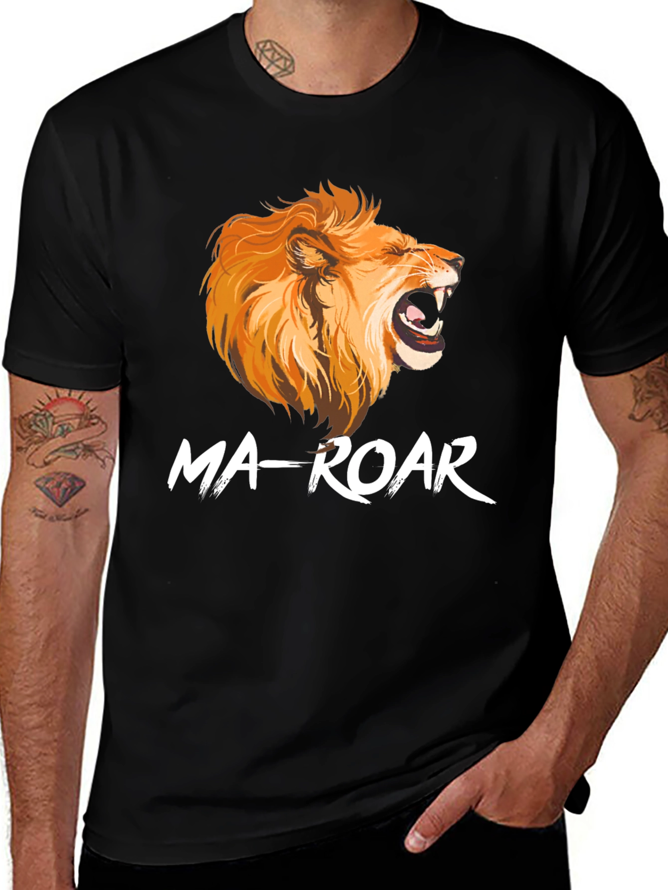 Variant 9 of Ma-Roar Lion Graphic Print Black T-Shirt