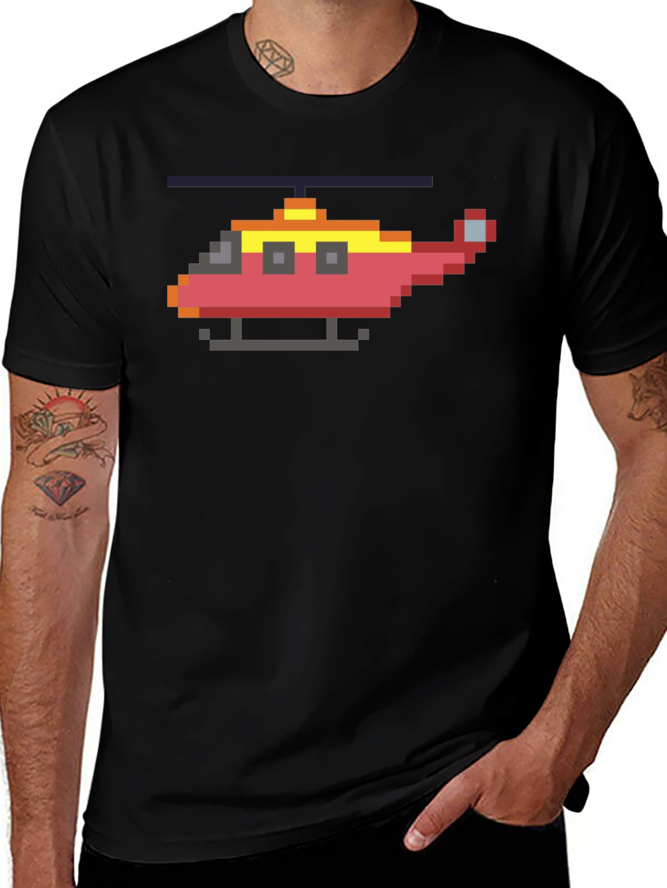 Variant 26 of Pixel Helicopter Graphic Tee - Gamer Style Shirt