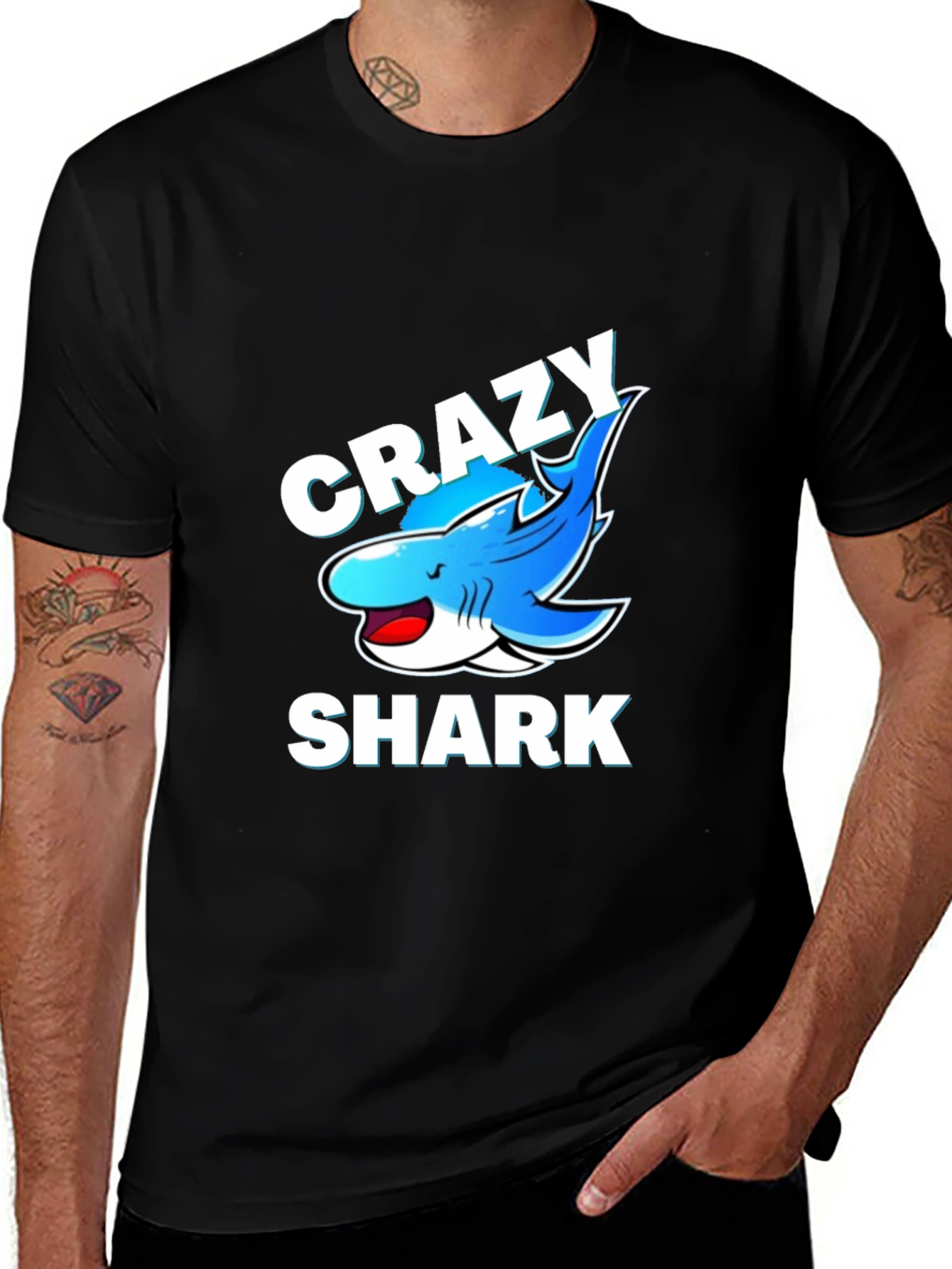 Variant 29 of Crazy Shark Graphic Tee - Black Crewneck
