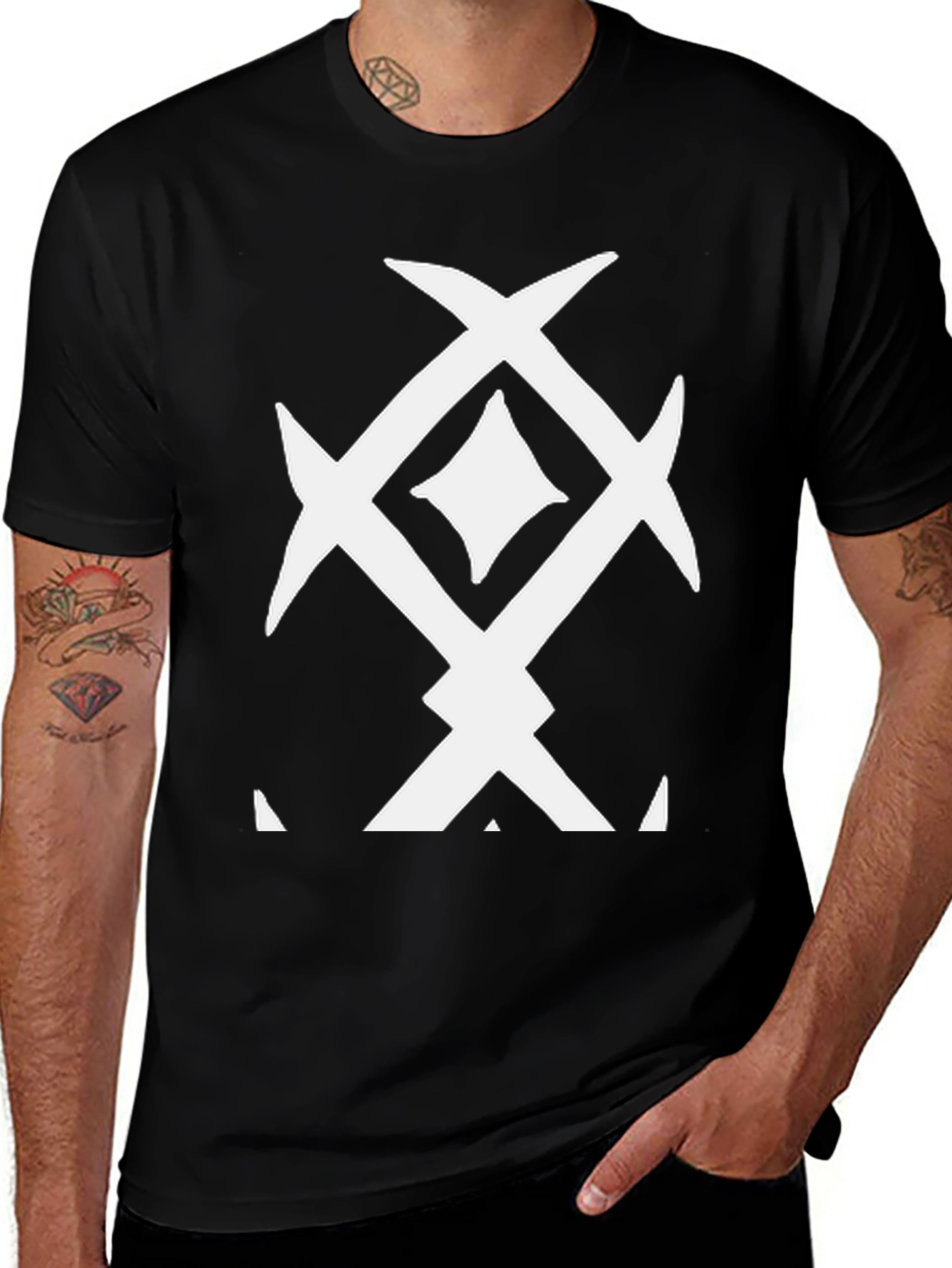 Variant 14 of Stylish Black T-Shirt with White Abstract Geometric Design