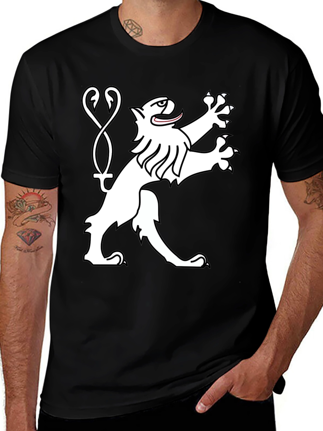 Variant 16 of Black Tee Shirt with Heraldic Lion Graphic