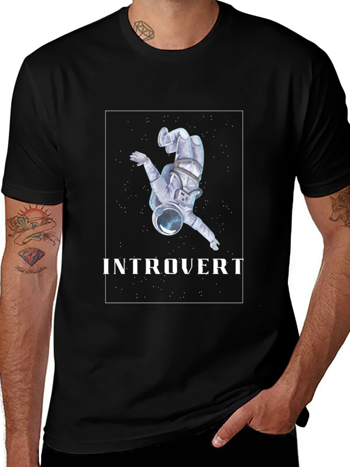 Black Introvert Astronaut Graphic T-Shirt main image