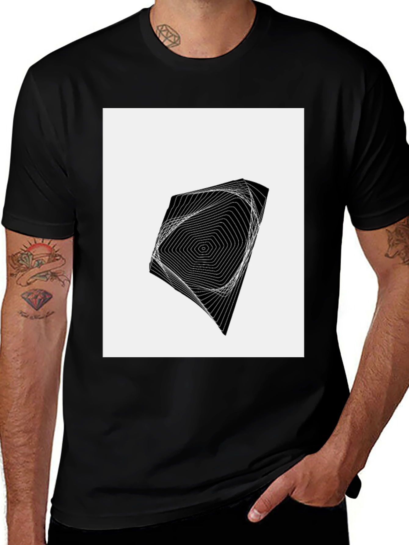 Variant 23 of Geometric Illusion Black T-Shirt