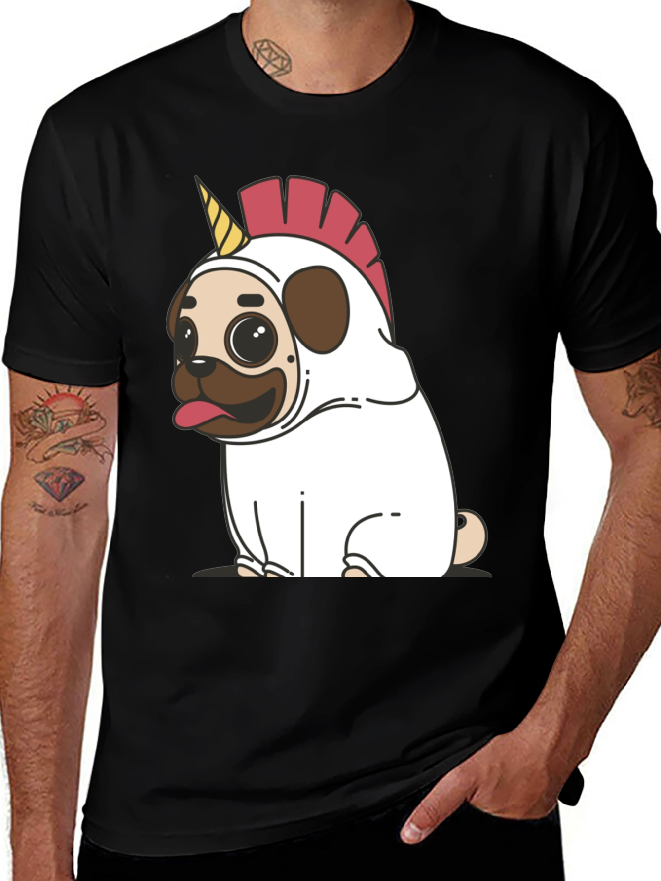 Variant 27 of Unicorn Pug Graphic Tee - Black Cotton T-Shirt