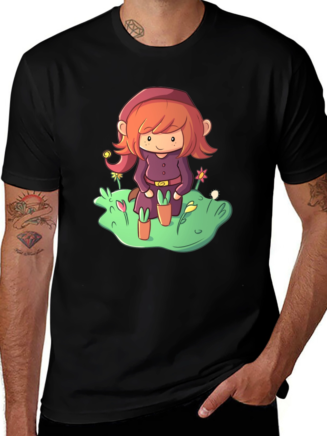 Variant 20 of Cartoon Gardener Graphic Tee - Black Unisex T-Shirt