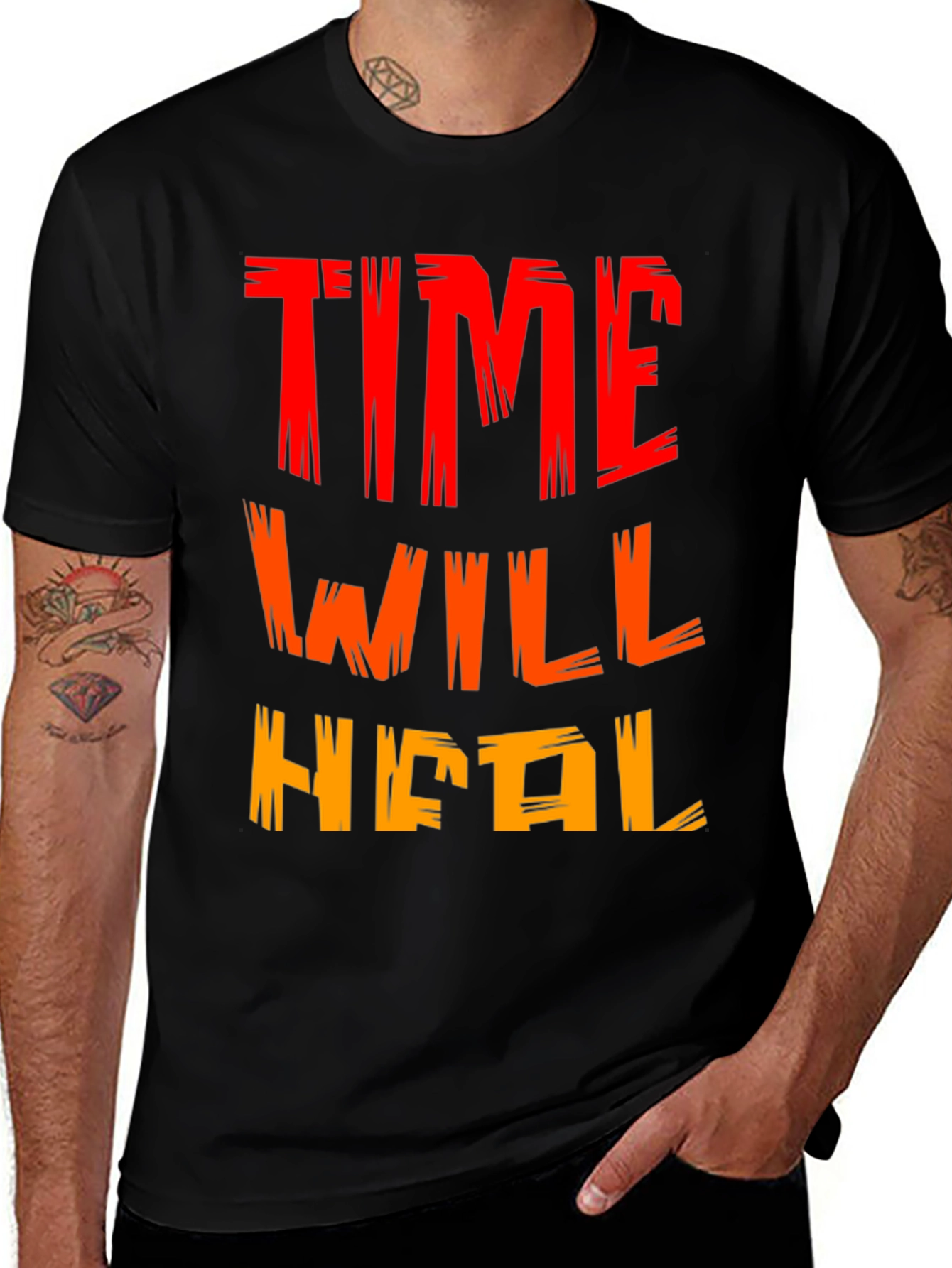 Variant 22 of Time Will Heal Graphic Tee - Motivational Black T-Shirt