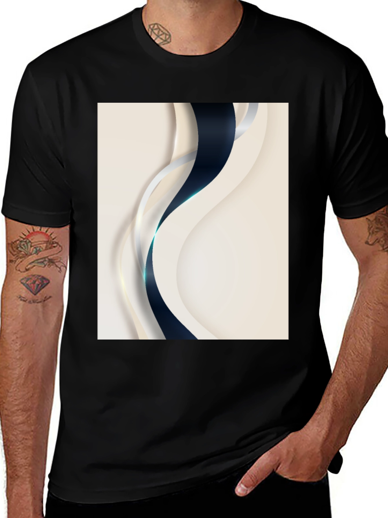 Variant 8 of Stylish Black T-Shirt with Abstract Wave Design