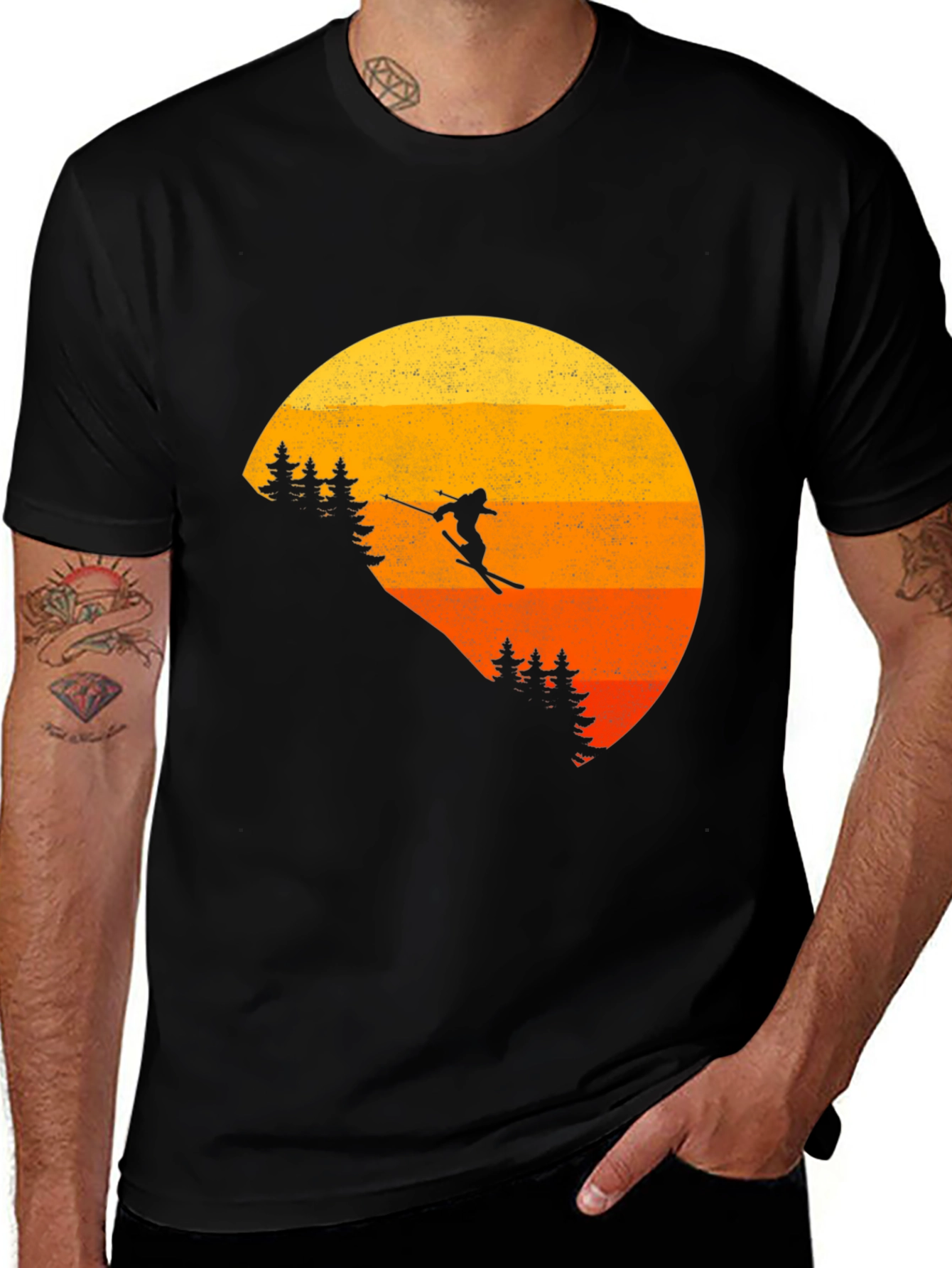 Variant 29 of Retro Sunset Skier Graphic Tee