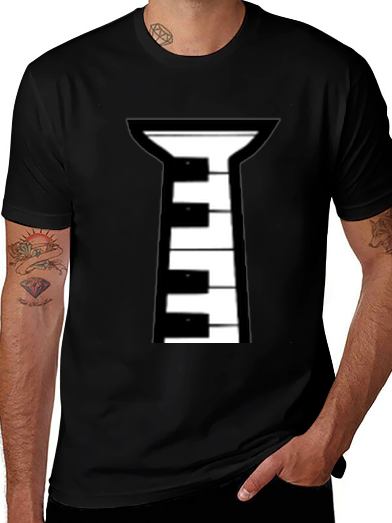 Variant 15 of Piano Tie Black T-Shirt - Musical Style
