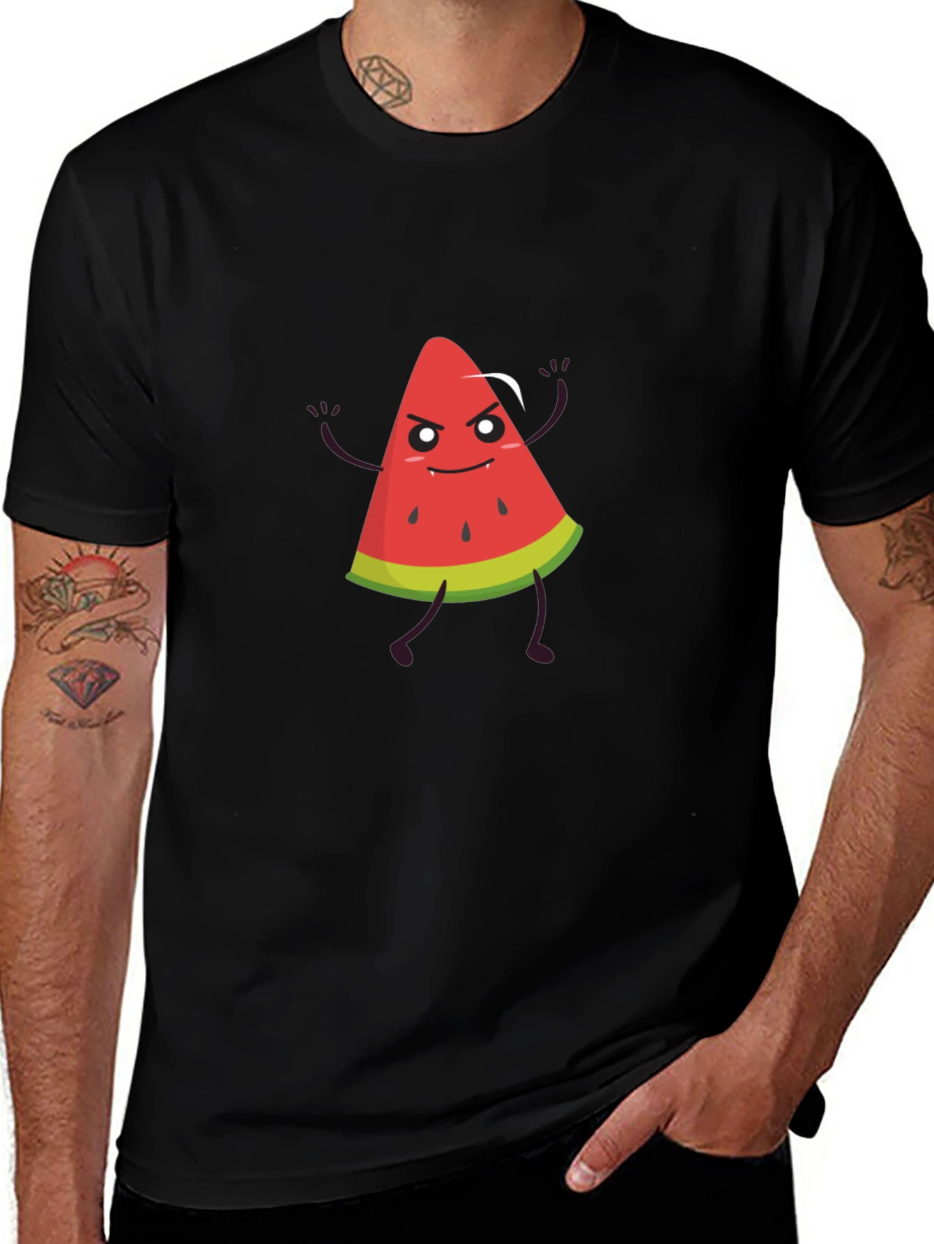 Variant 10 of Funny Watermelon Graphic Black T-Shirt