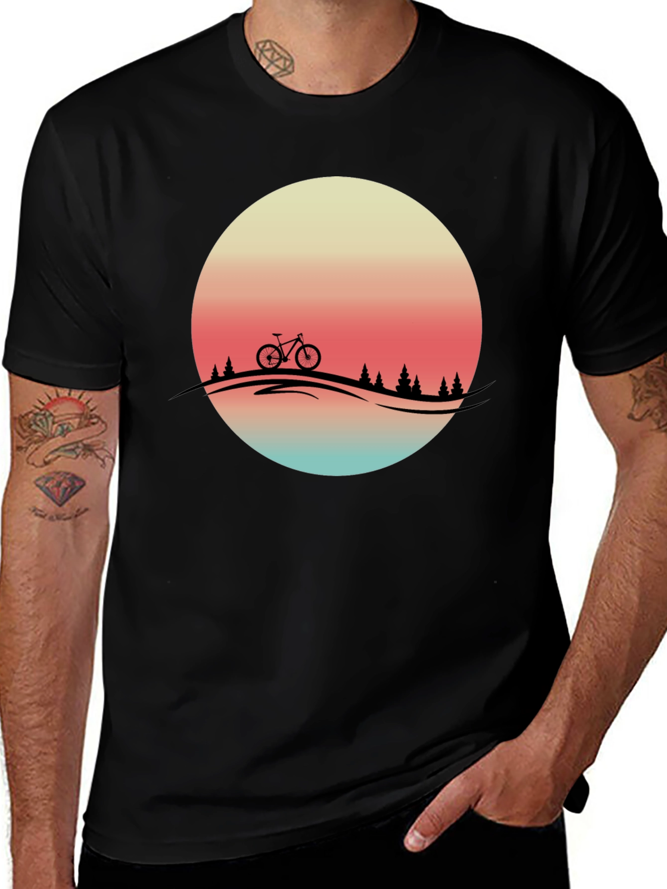 Variant 6 of Retro Sunset Biker Tee - Mountain Bike Graphic T-Shirt