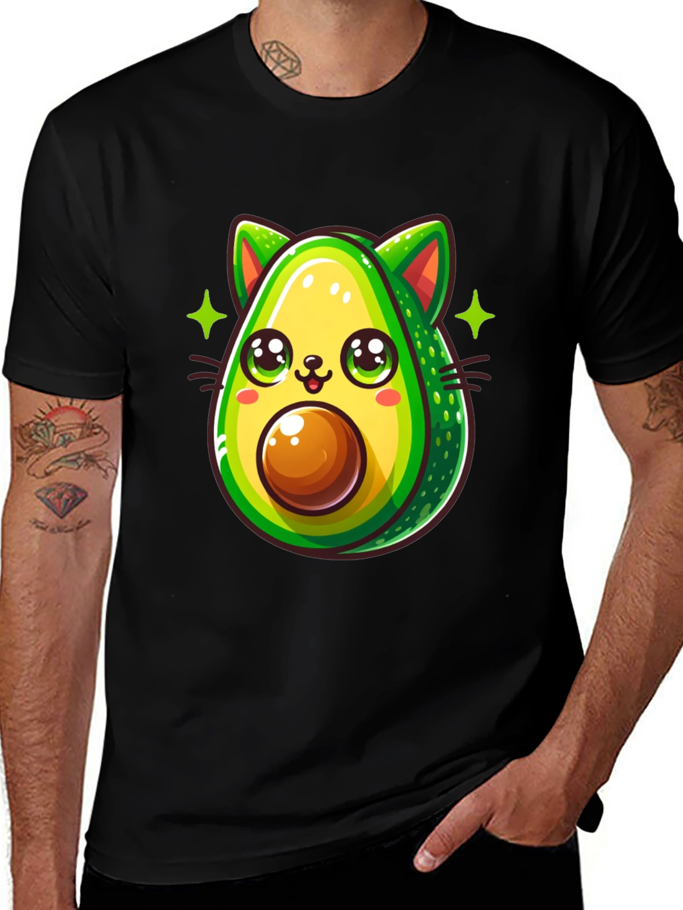 Variant 22 of Avocado Cat Graphic Tee - Unisex Black T-Shirt