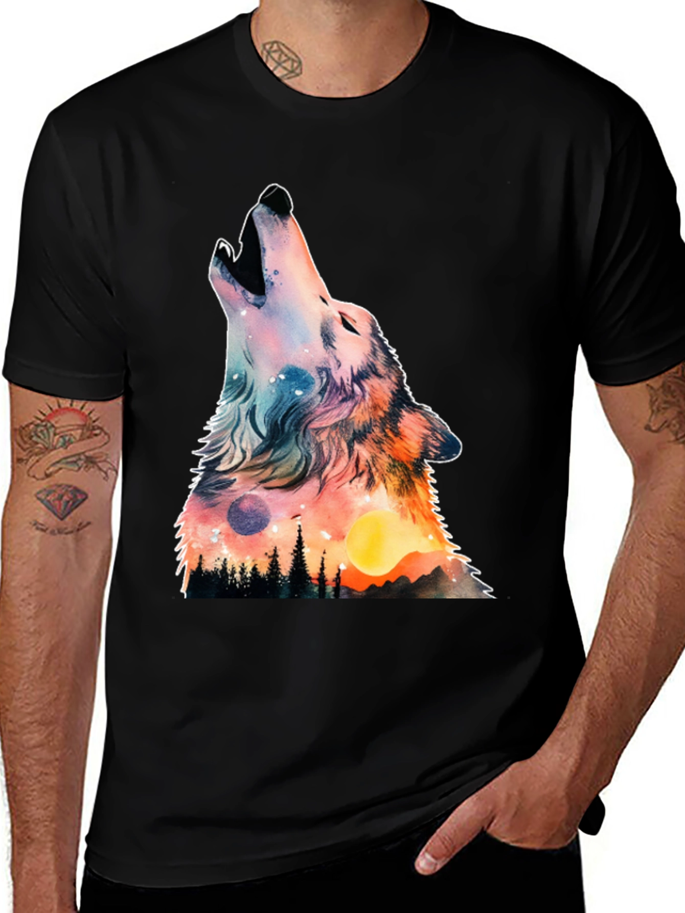 Variant 22 of Wolf Howl Graphic Tee - Black Short Sleeve T-Shirt