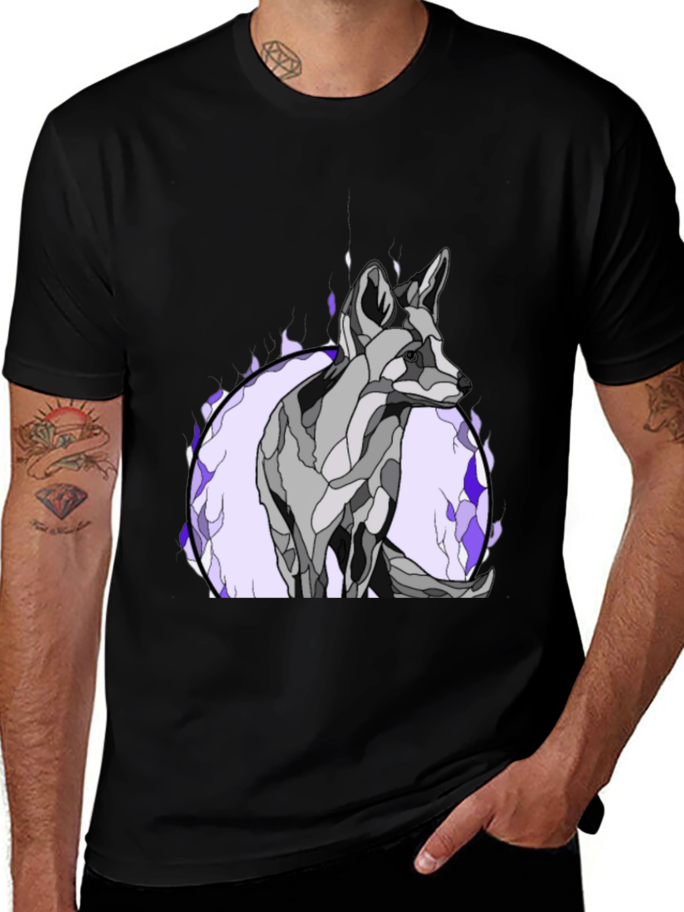 Variant 7 of Abstract Wolf Graphic Tee - Black Cotton Blend