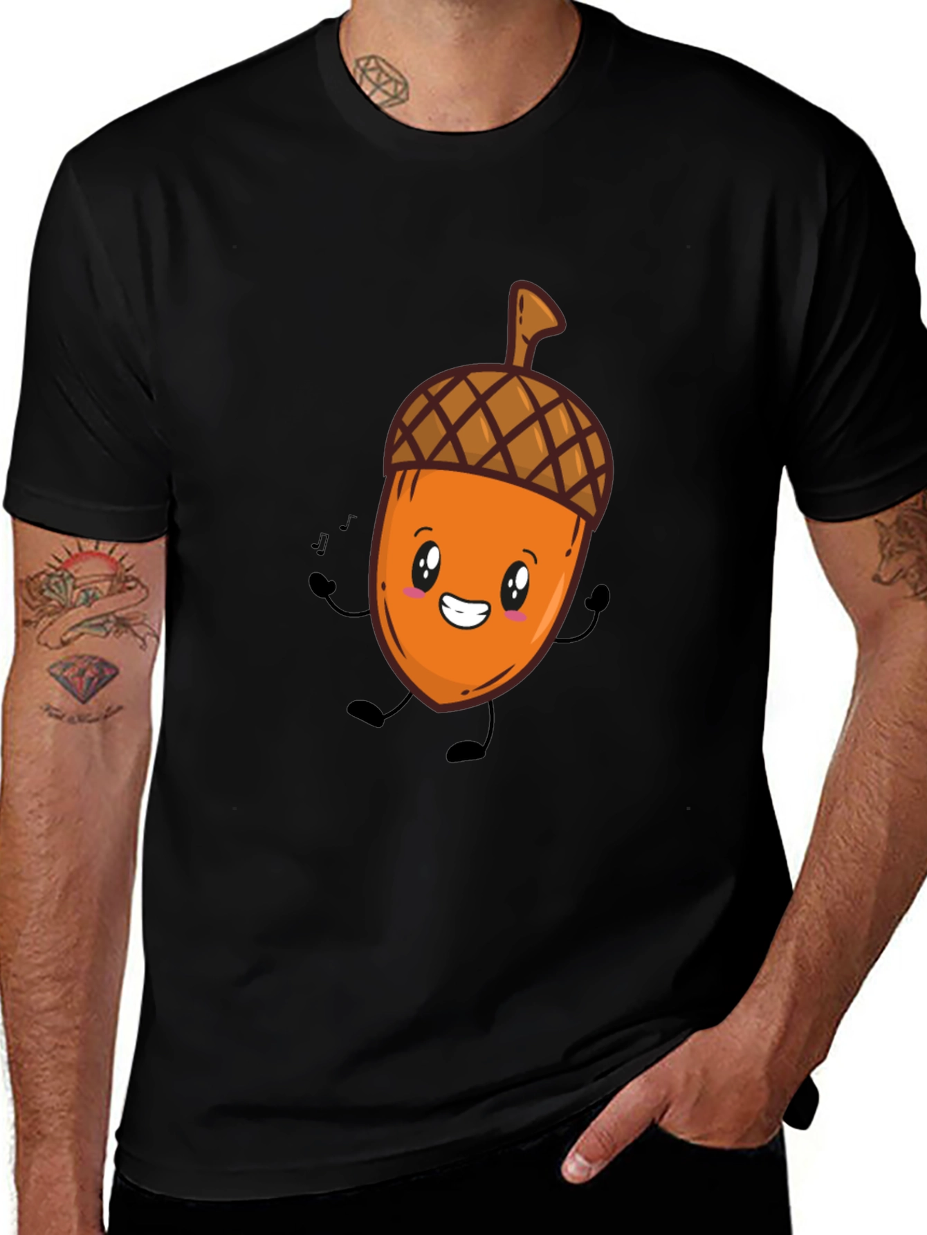 Variant 10 of Cute Acorn Cartoon Black T-Shirt