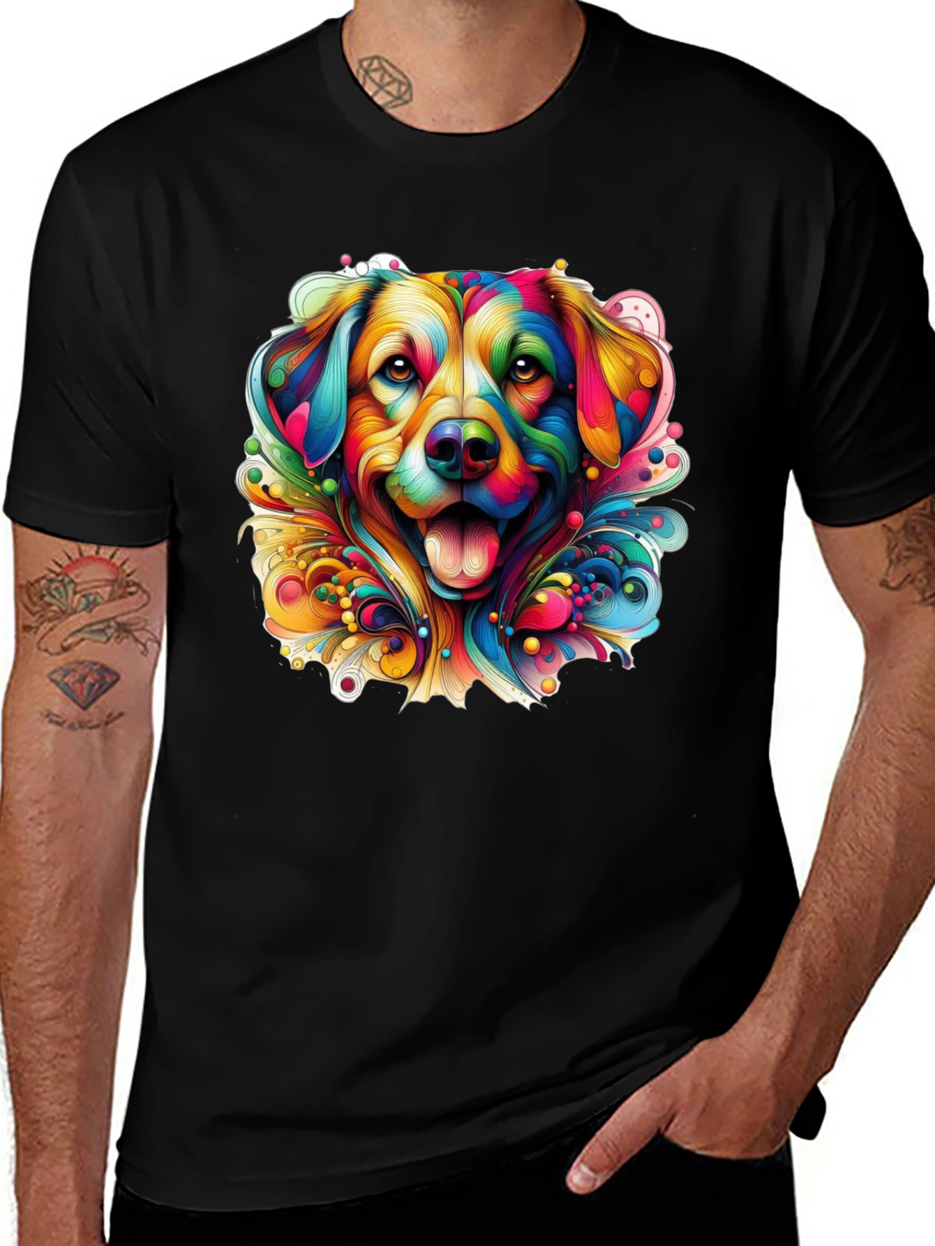 Variant 8 of Colorful Dog Graphic Black T-Shirt