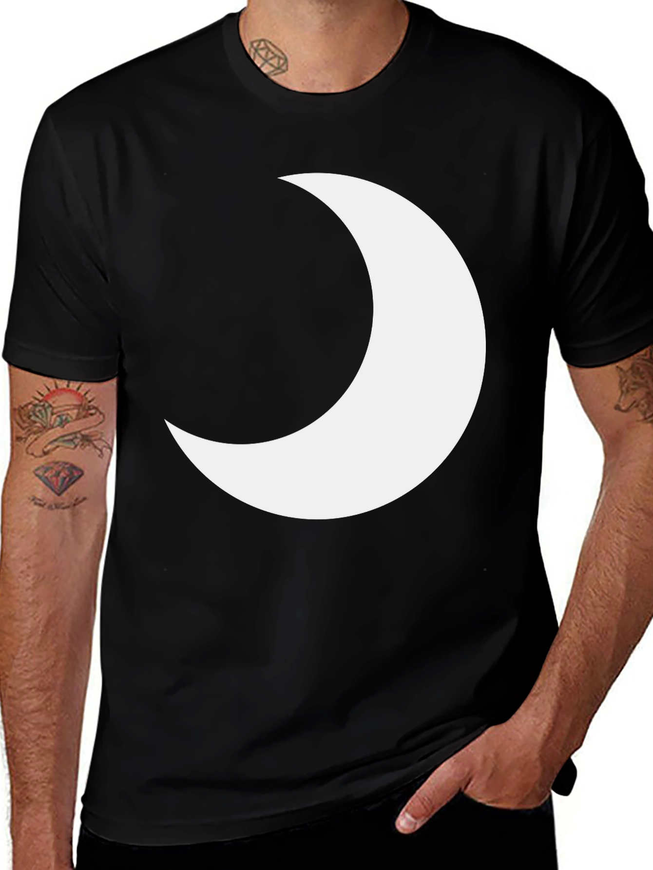 Variant 5 of Crescent Moon Graphic Tee - Black Cotton Blend T-Shirt