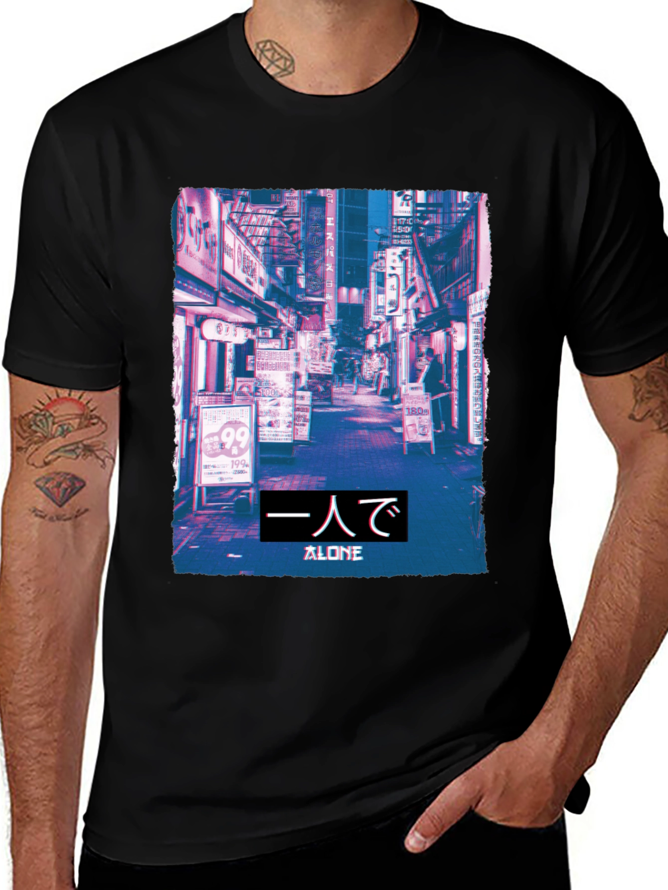 Variant 22 of Alone in Tokyo T-Shirt - Black Cotton Tee