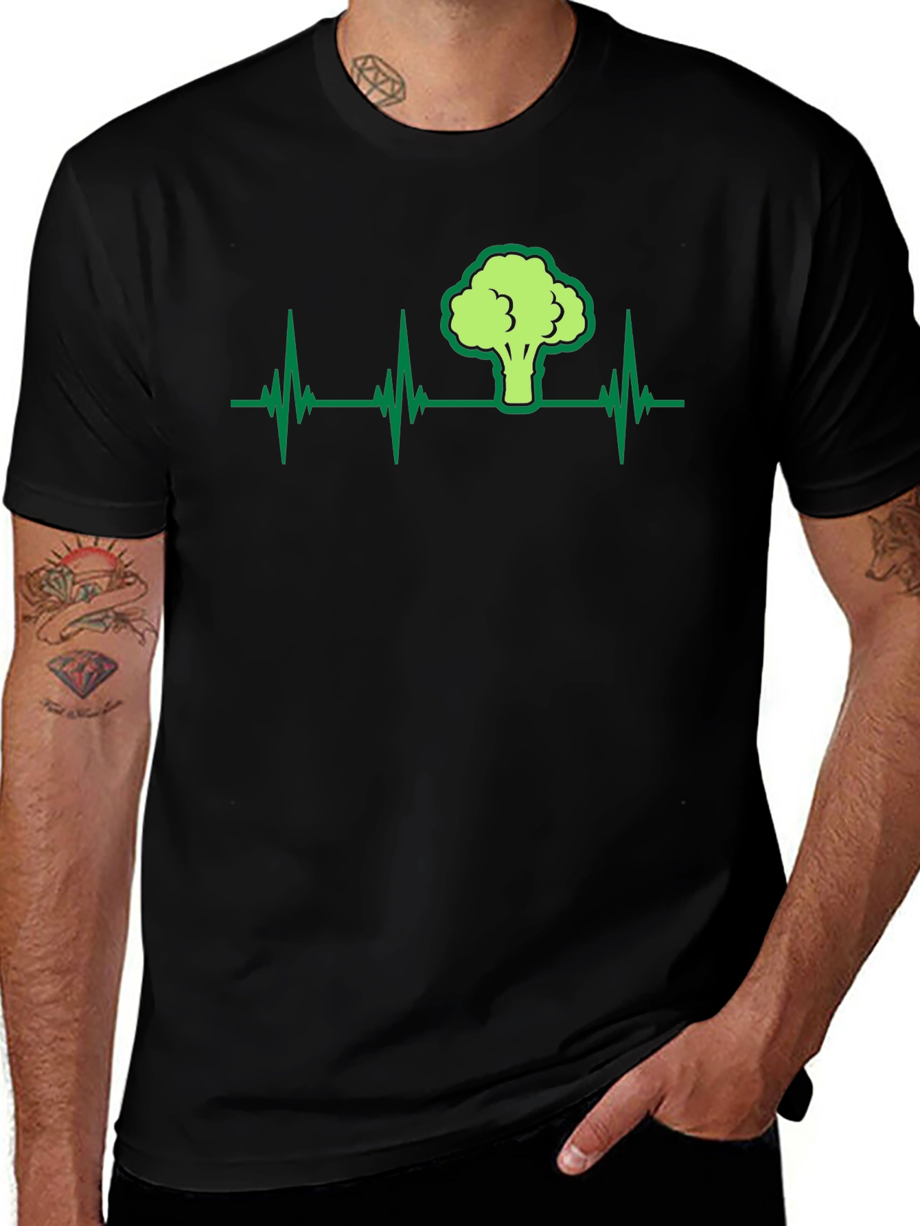 Broccoli Heartbeat Graphic T-Shirt - Black