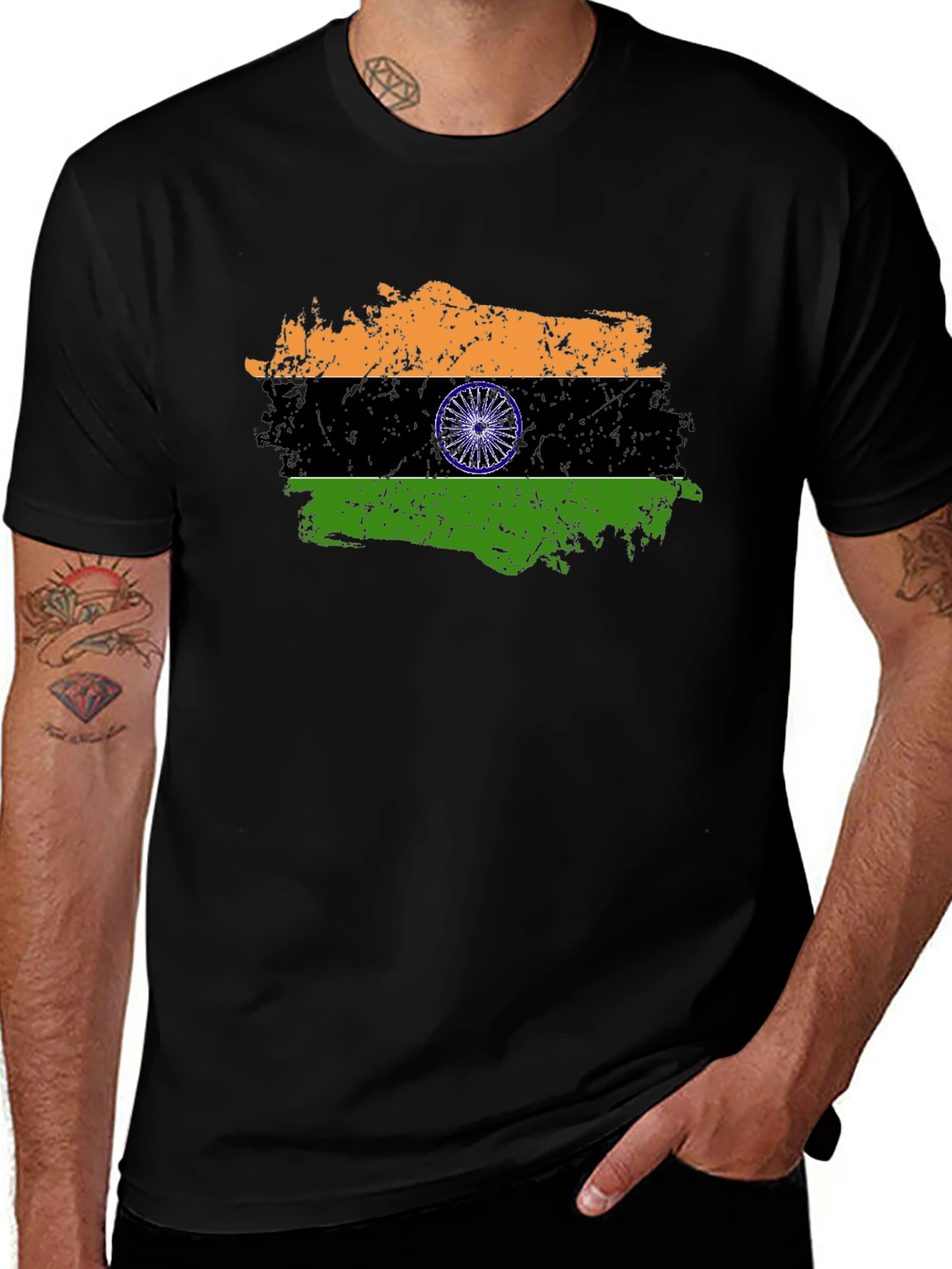 Variant 3 of India Flag Graphic Black T-Shirt