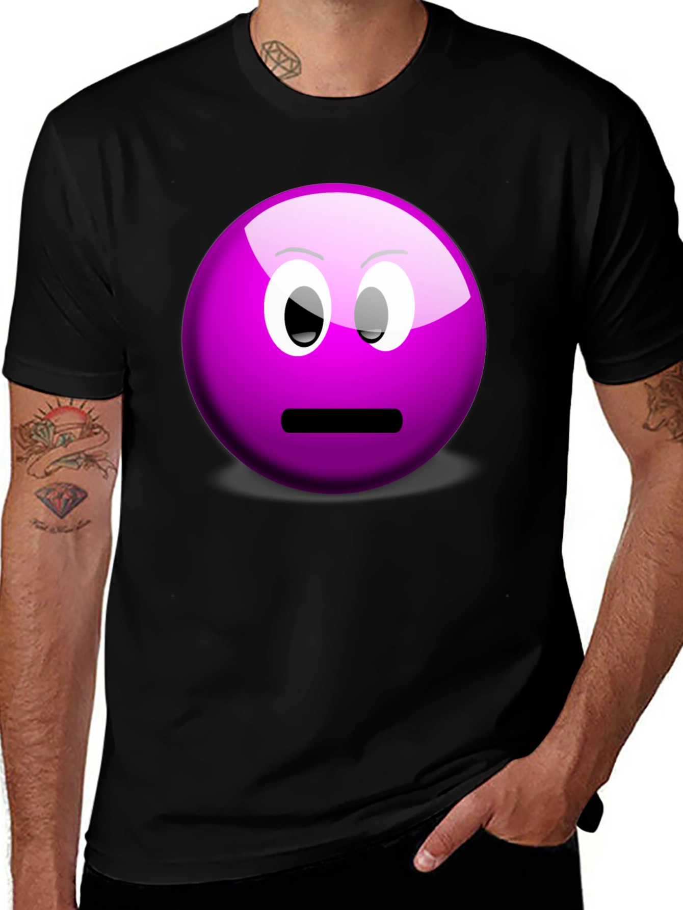 Variant 12 of Purple Smiley Face Graphic Tee - Casual Black T-Shirt