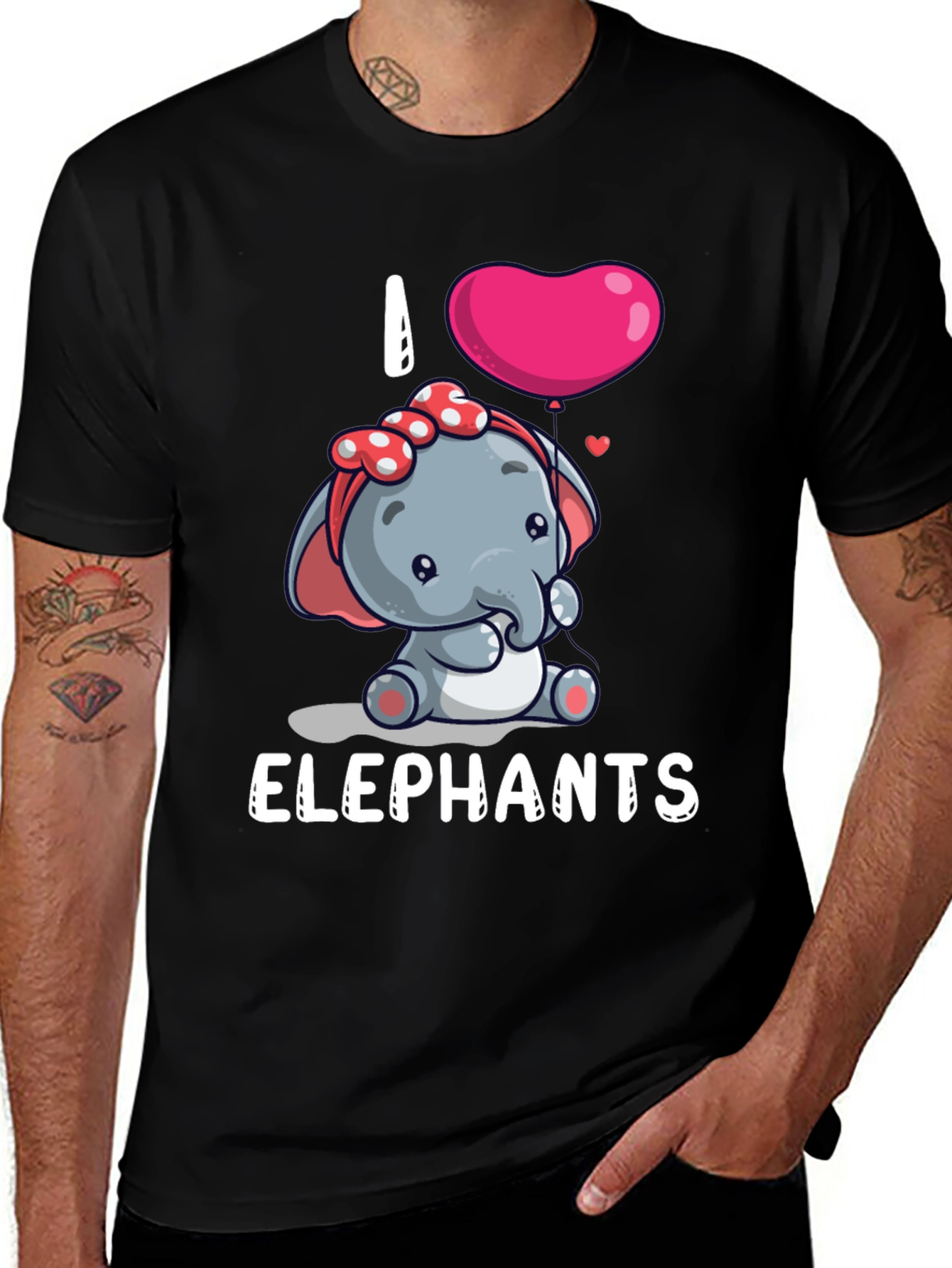 Variant 17 of I Love Elephants Cartoon T-Shirt