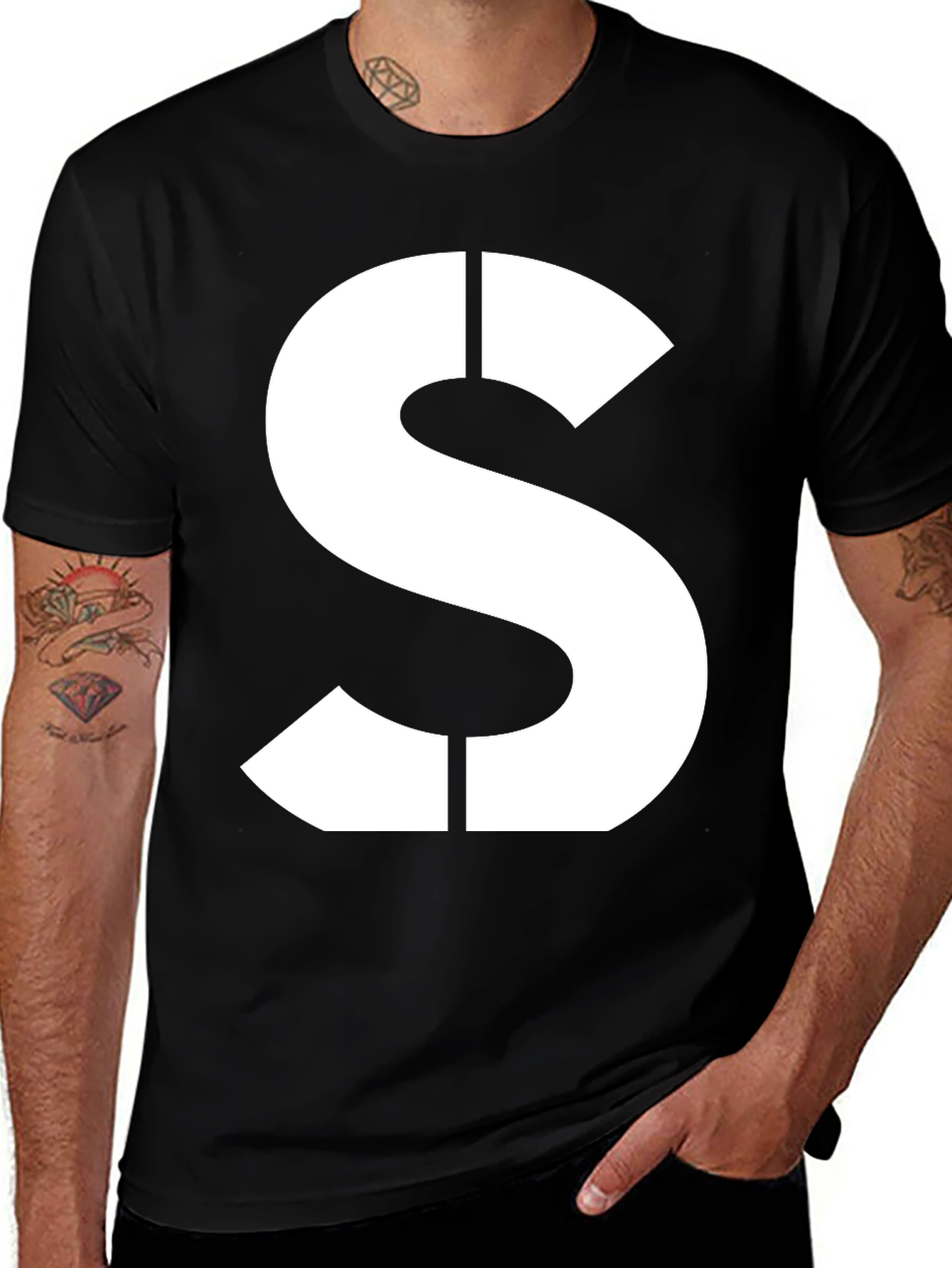 Variant 8 of Bold 'S' Graphic Tee - Classic Black Cotton