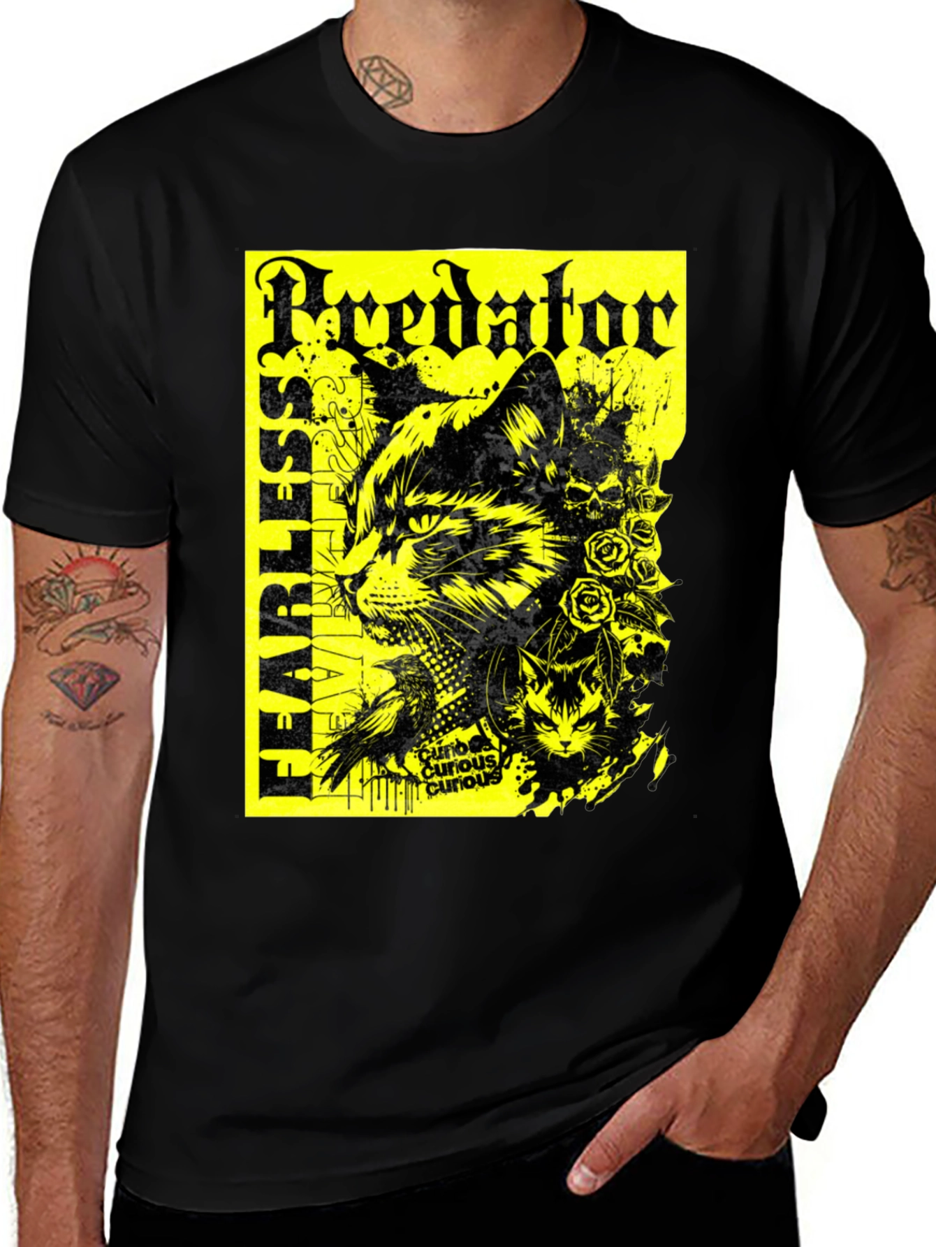 Variant 5 of Predator Cat Graphic T-Shirt - Fearless Design