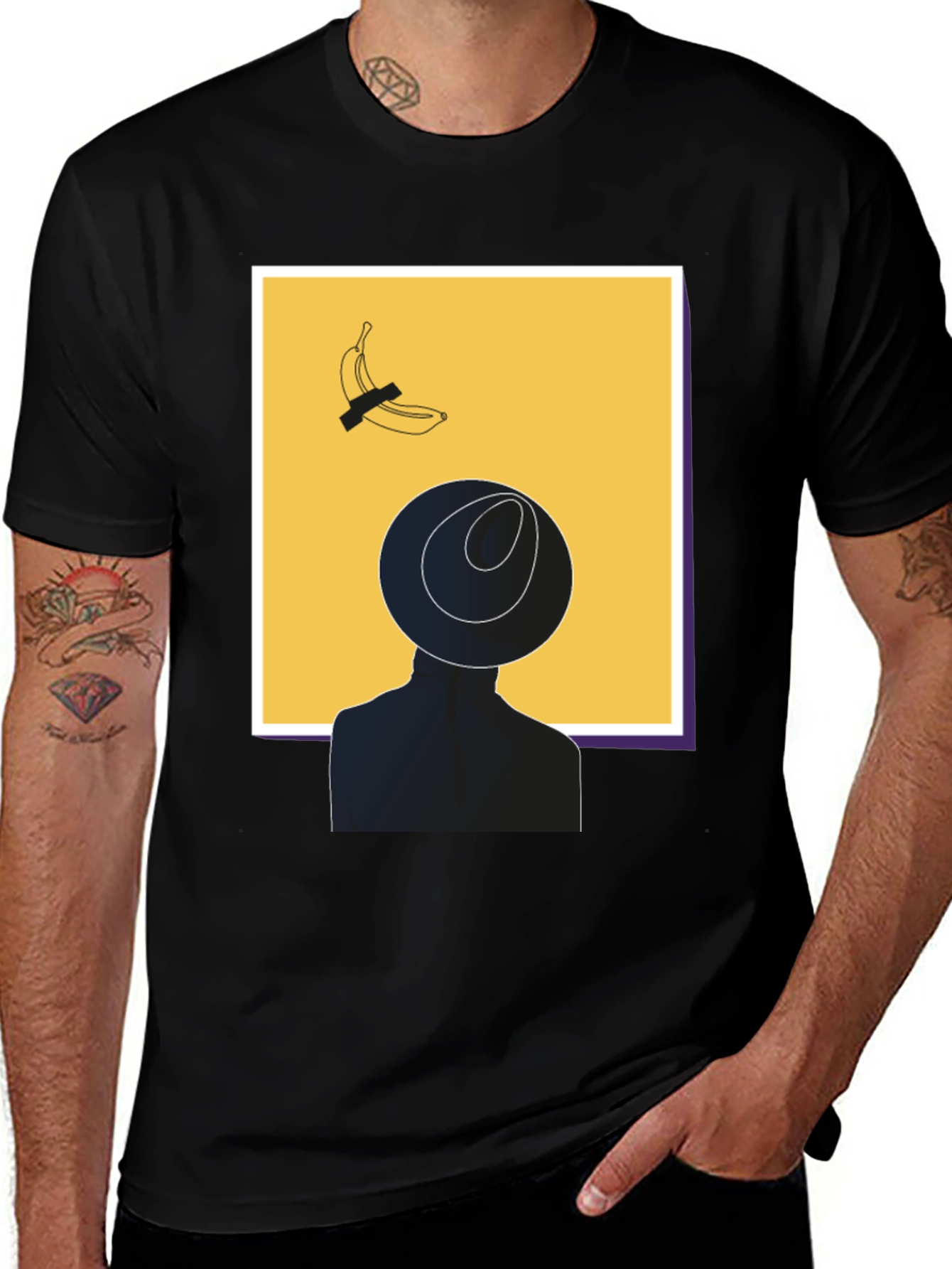 Variant 3 of Modern Art Graphic T-Shirt - Banana & Silhouette