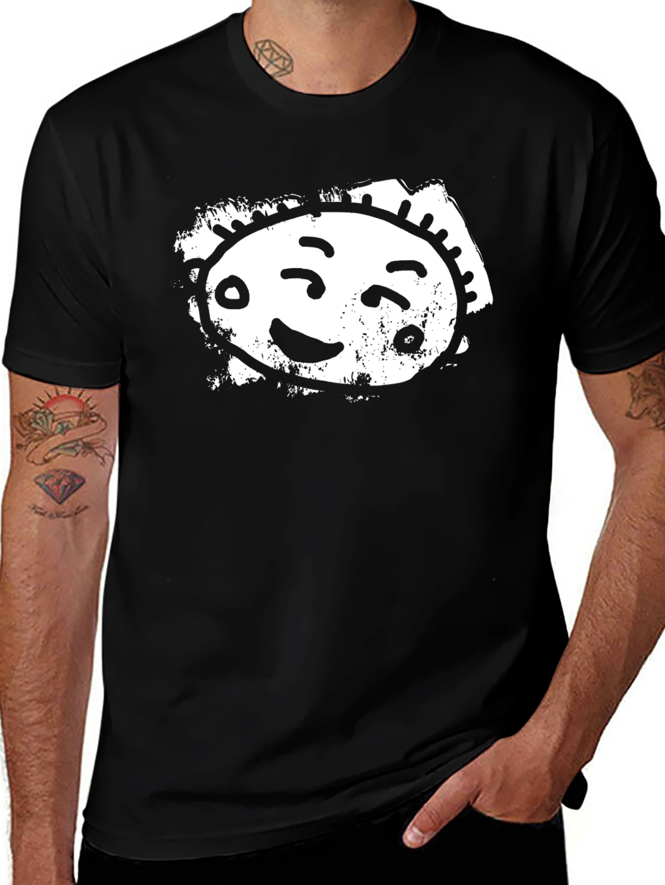 Variant 22 of Funny Face Graphic Tee - Black Cotton Blend Shirt