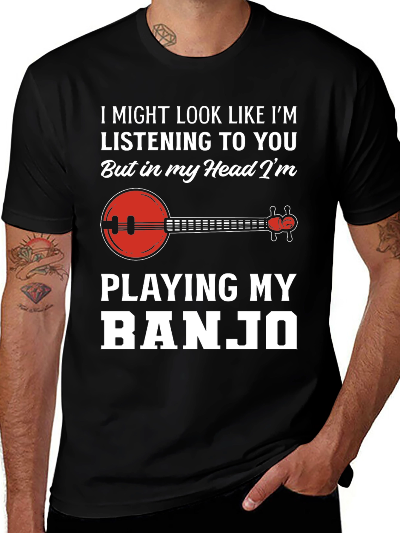 Variant 15 of Banjo Player T-Shirt: "Listening To You" Design