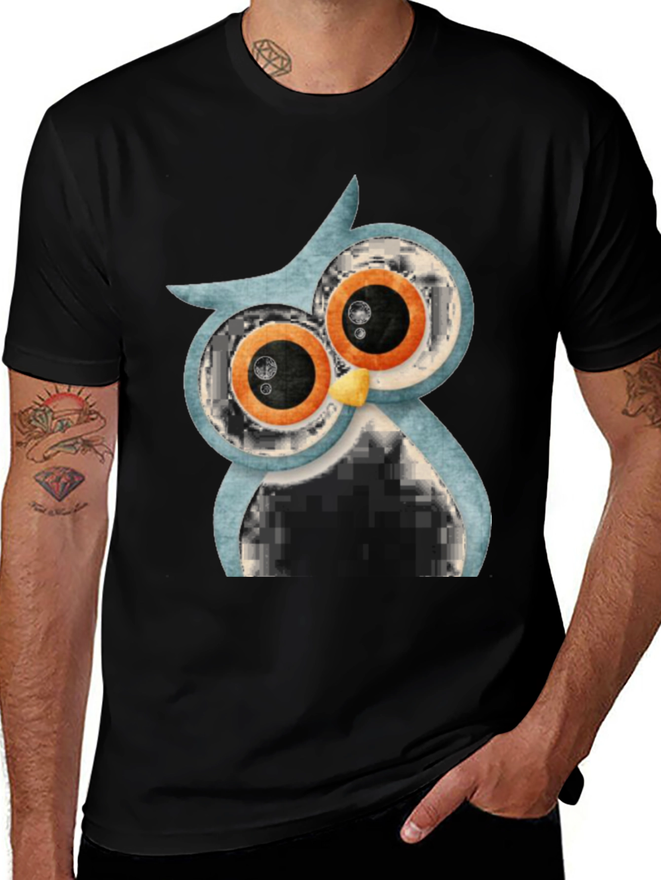 Variant 28 of Cool Owl Graphic Print T-Shirt - Casual Black Tee
