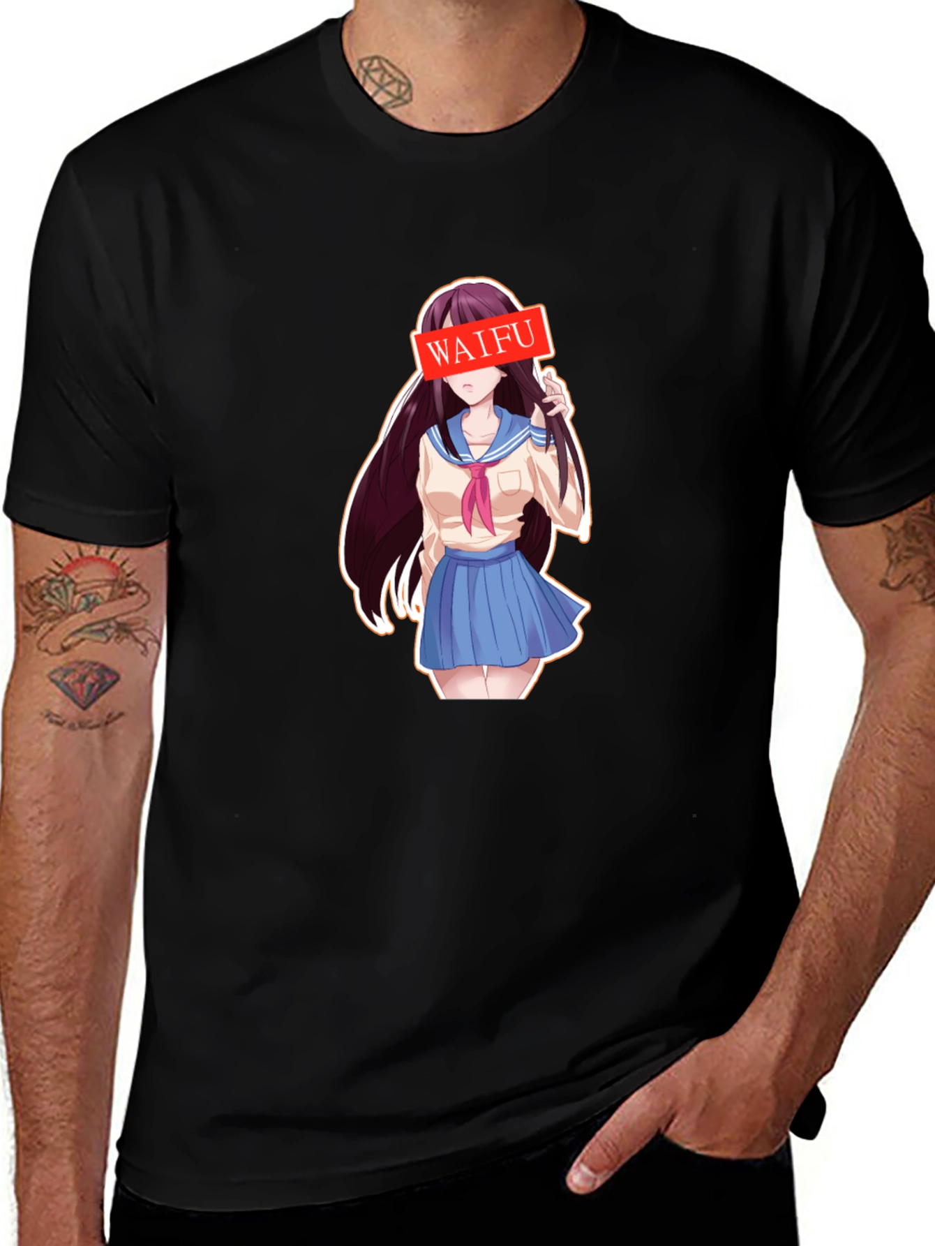 Variant 6 of Anime Waifu T-Shirt - Black Casual Tee