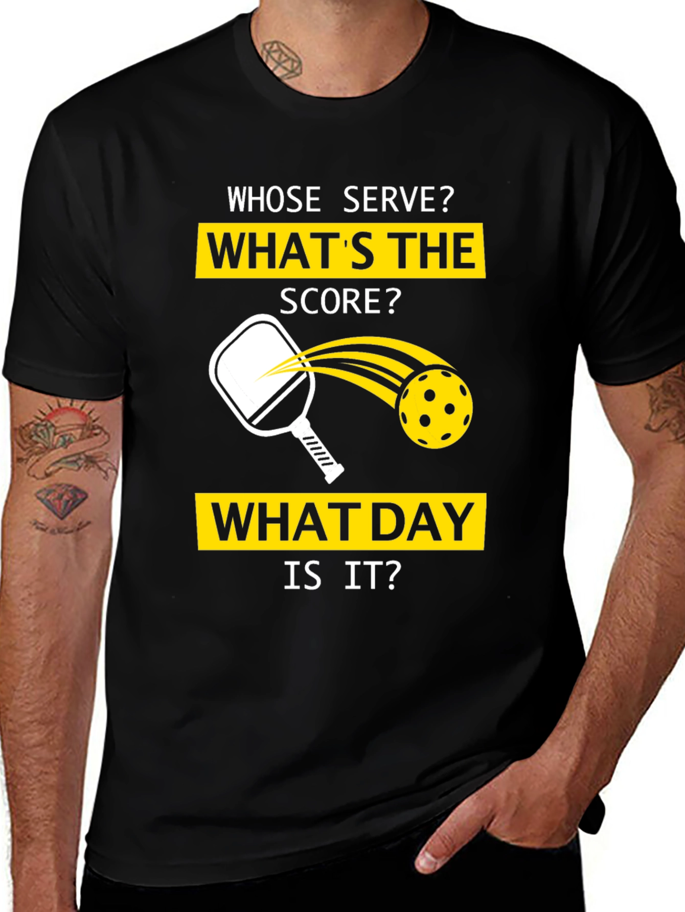 Variant 19 of Pickleball T-Shirt: Whose Serve? What's the Score?