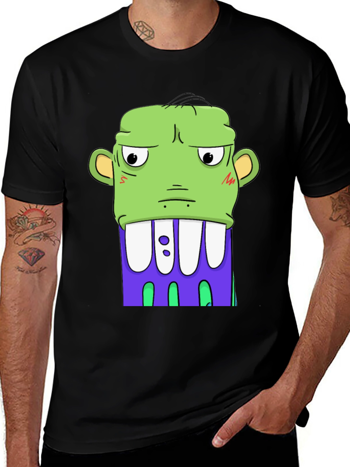 Variant 24 of Cartoon Monster Graphic Tee - Bold Black Shirt
