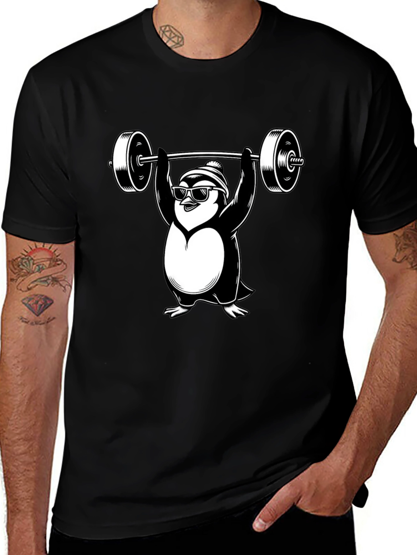 Variant 8 of Penguin Weightlifting Graphic Tee