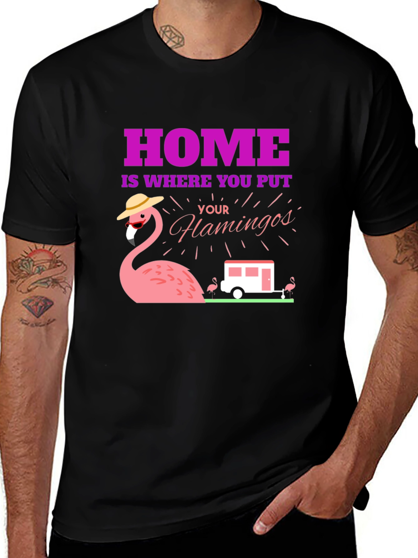 Variant 27 of Funny Flamingo Home Is Where You Put Your Flamingos T-Shirt