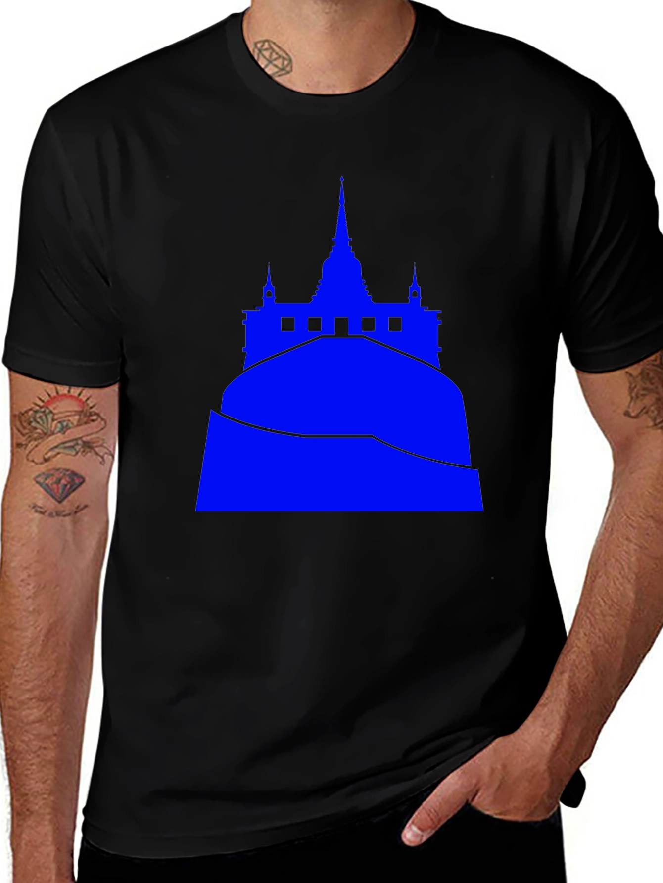 Variant 22 of Blue Temple Graphic Tee - Black Cotton Blend