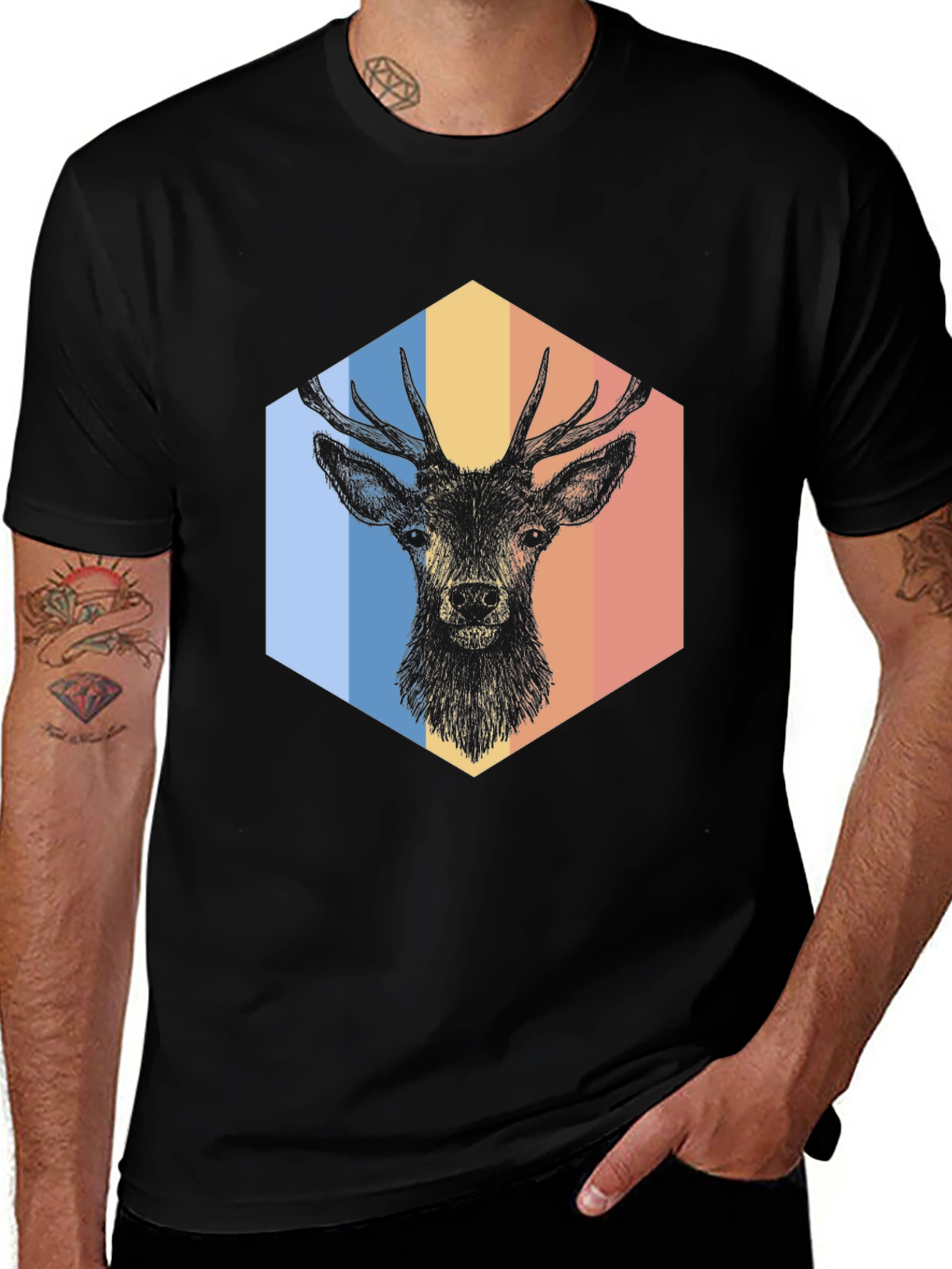 Variant 25 of Retro Deer Graphic Tee - Men's Black T-Shirt