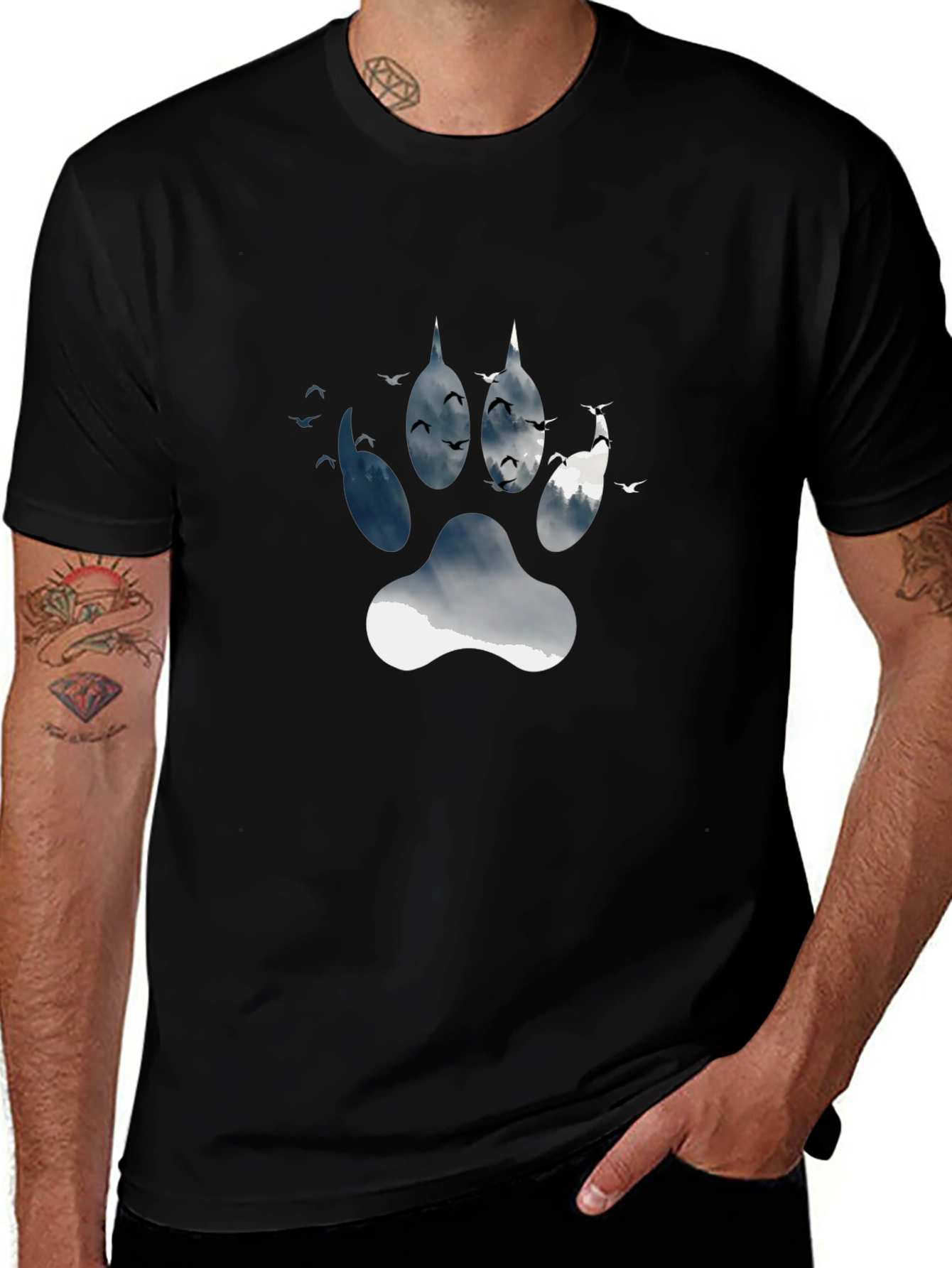 Variant 24 of Wolf Paw Print Graphic Tee - Nature Inspired Design