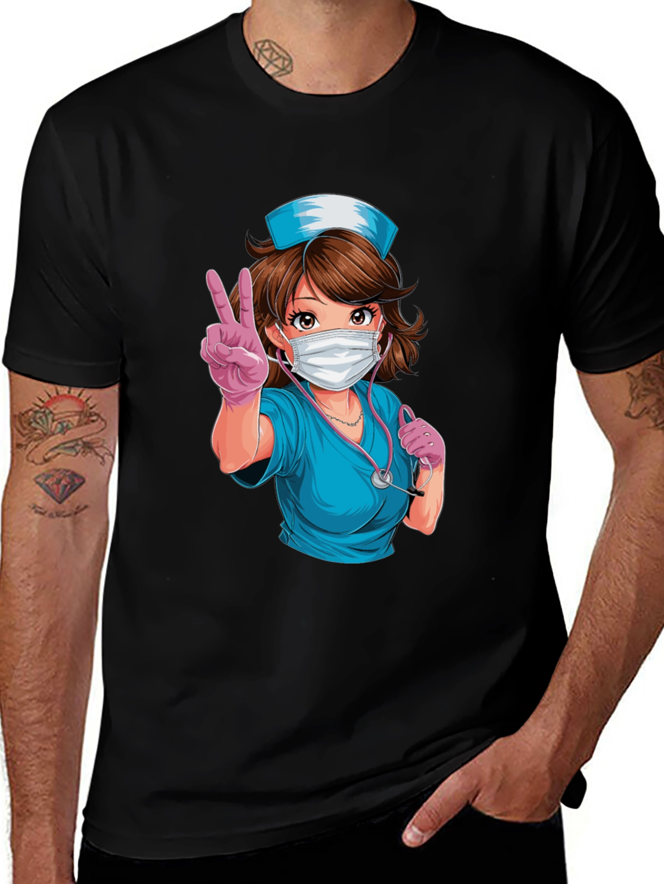 Variant 12 of Nurse Anime T-Shirt - Peace Sign