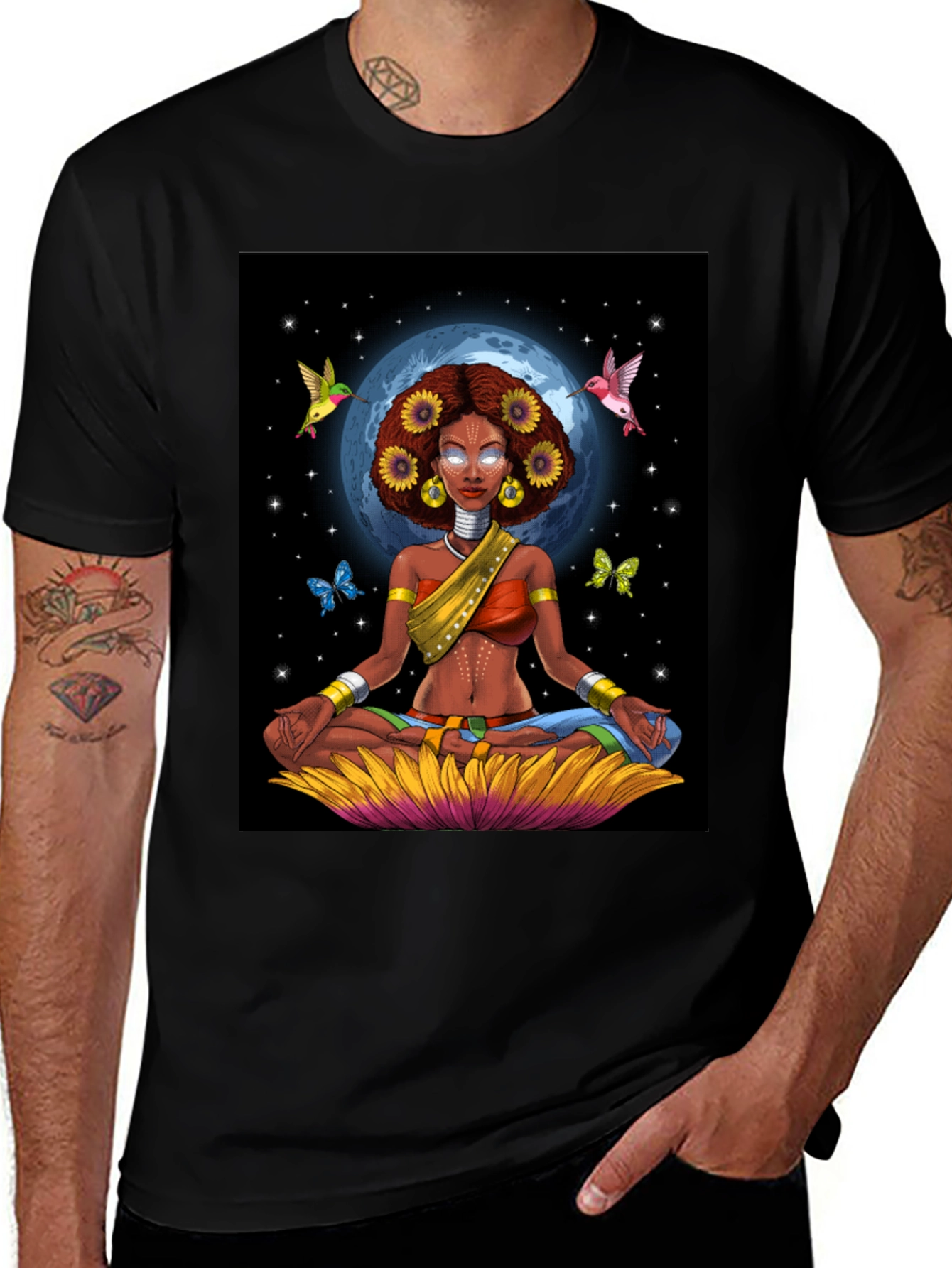 Variant 3 of Meditating Woman Graphic Tee - Celestial Zen Style
