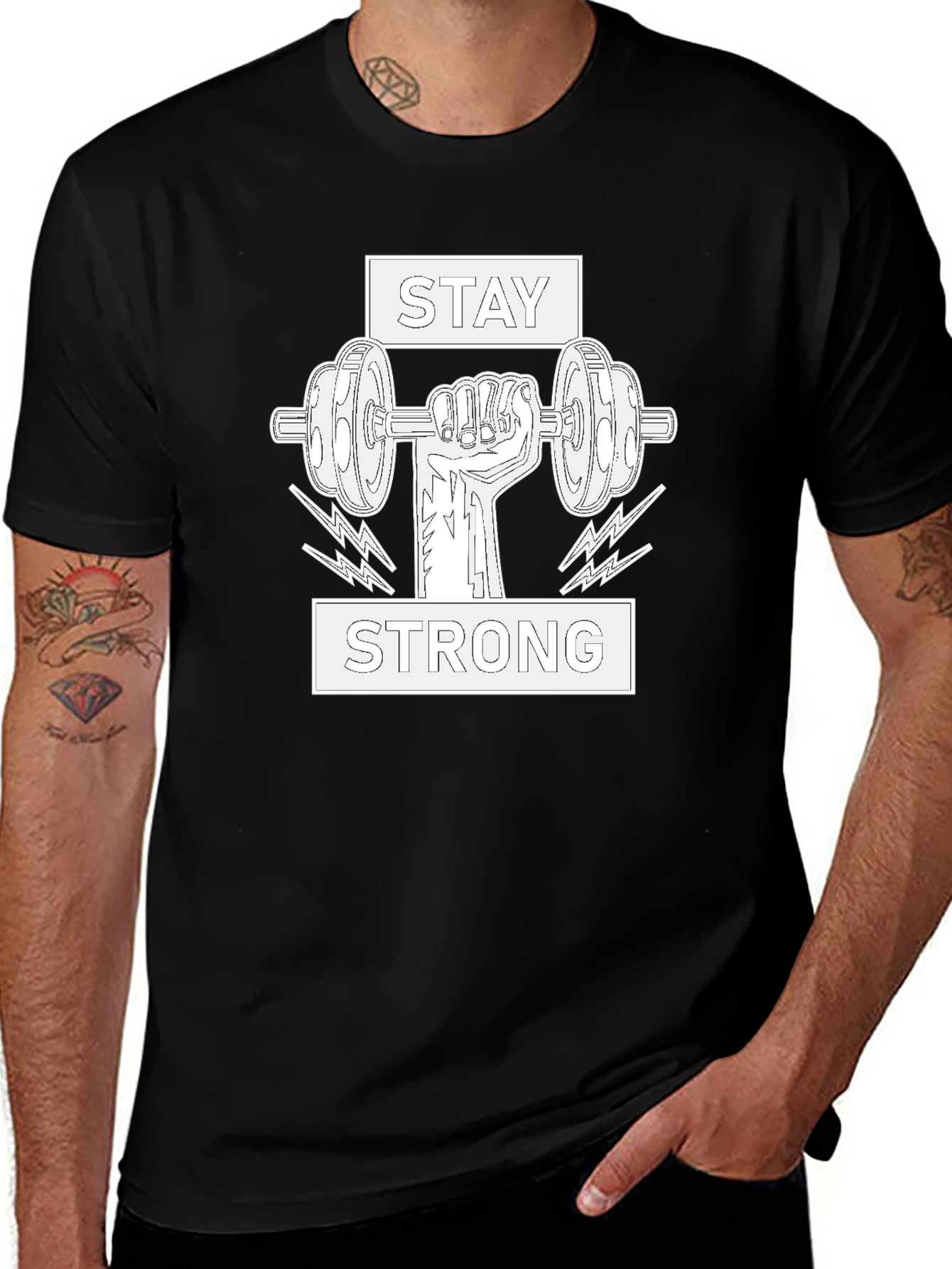 Variant 15 of Stay Strong Graphic Tee - Black Cotton
