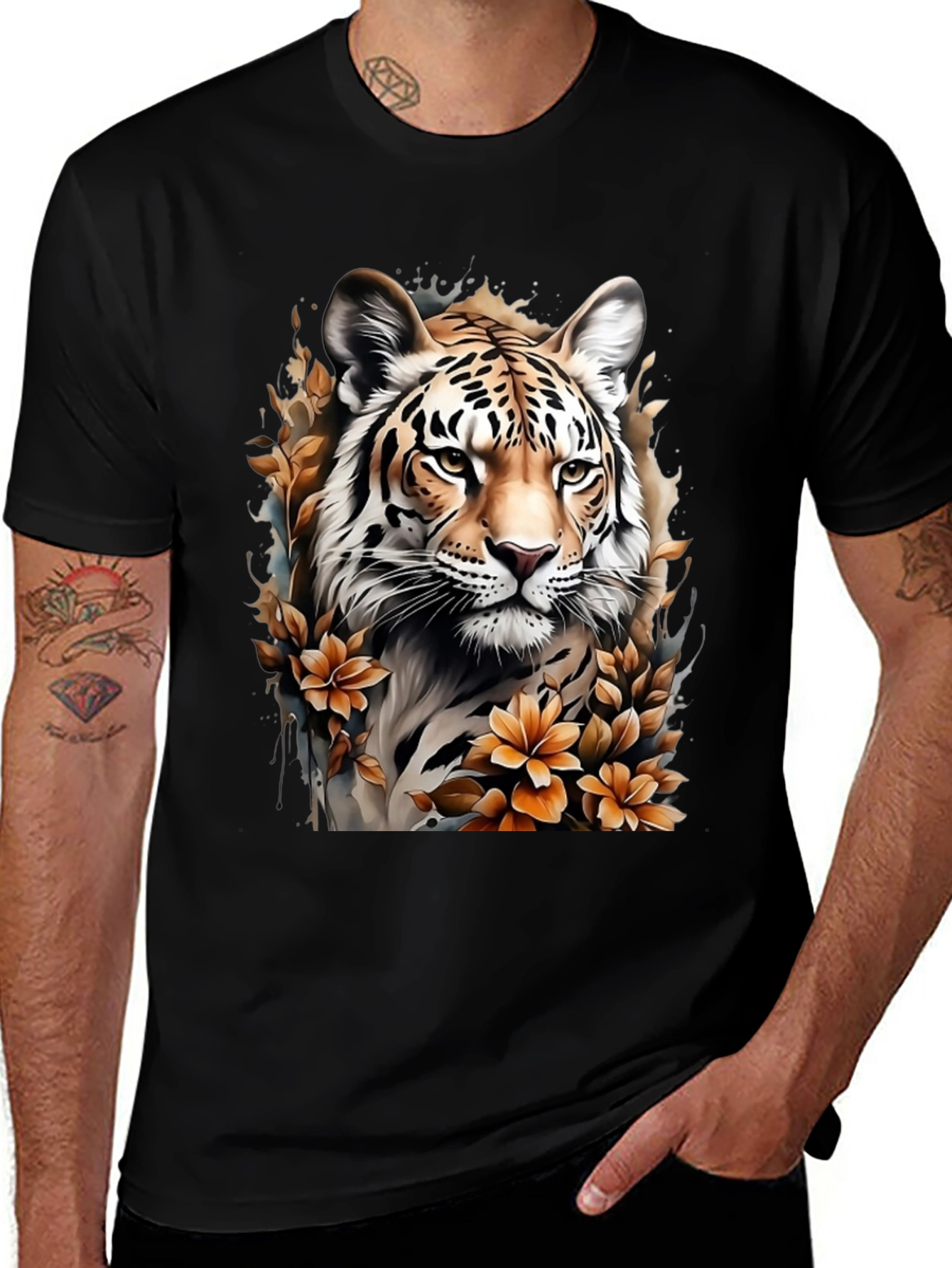 Variant 13 of Tiger Floral T-Shirt - Black