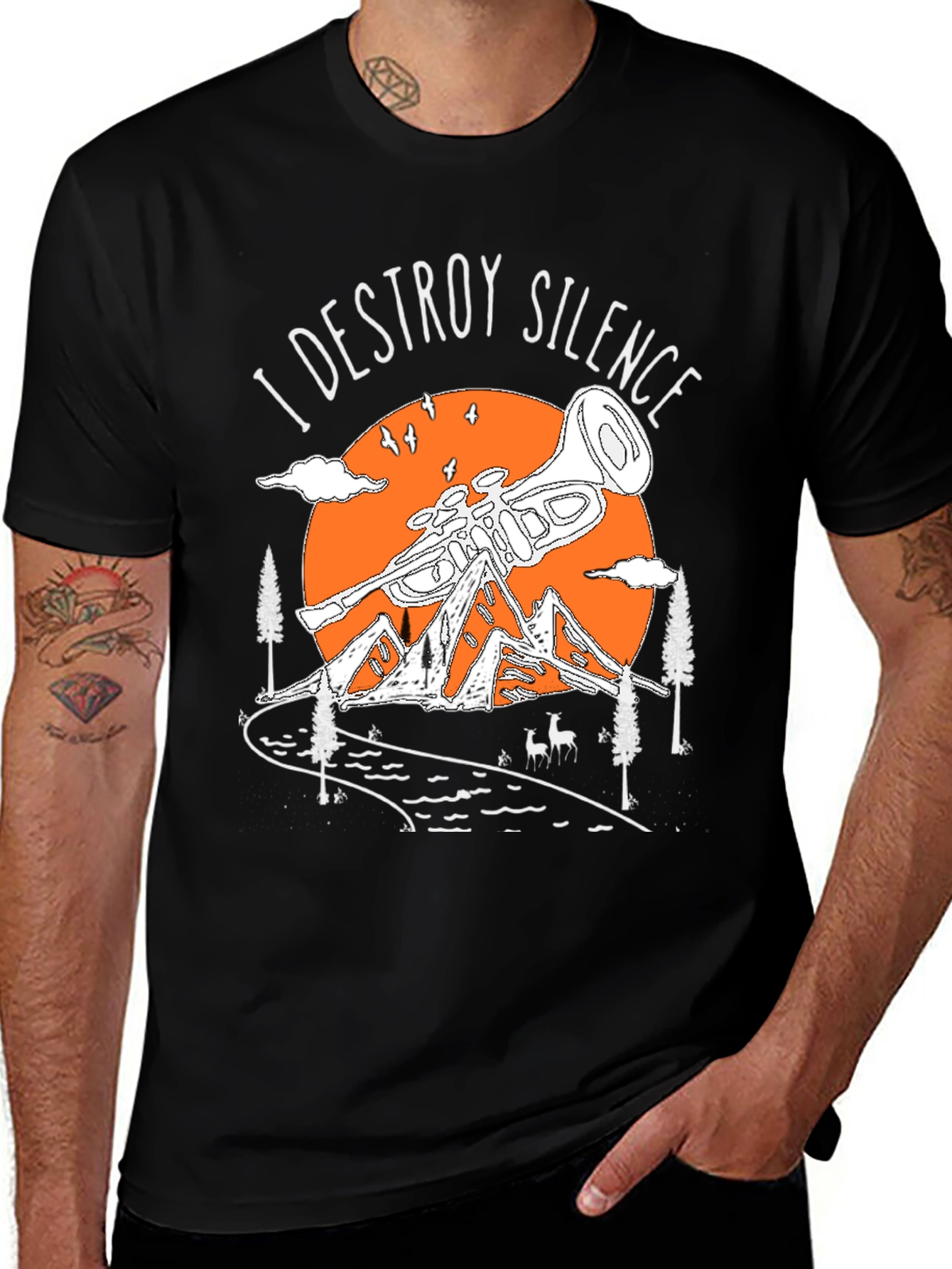 Variant 3 of I Destroy Silence Trumpet Mountain T-Shirt