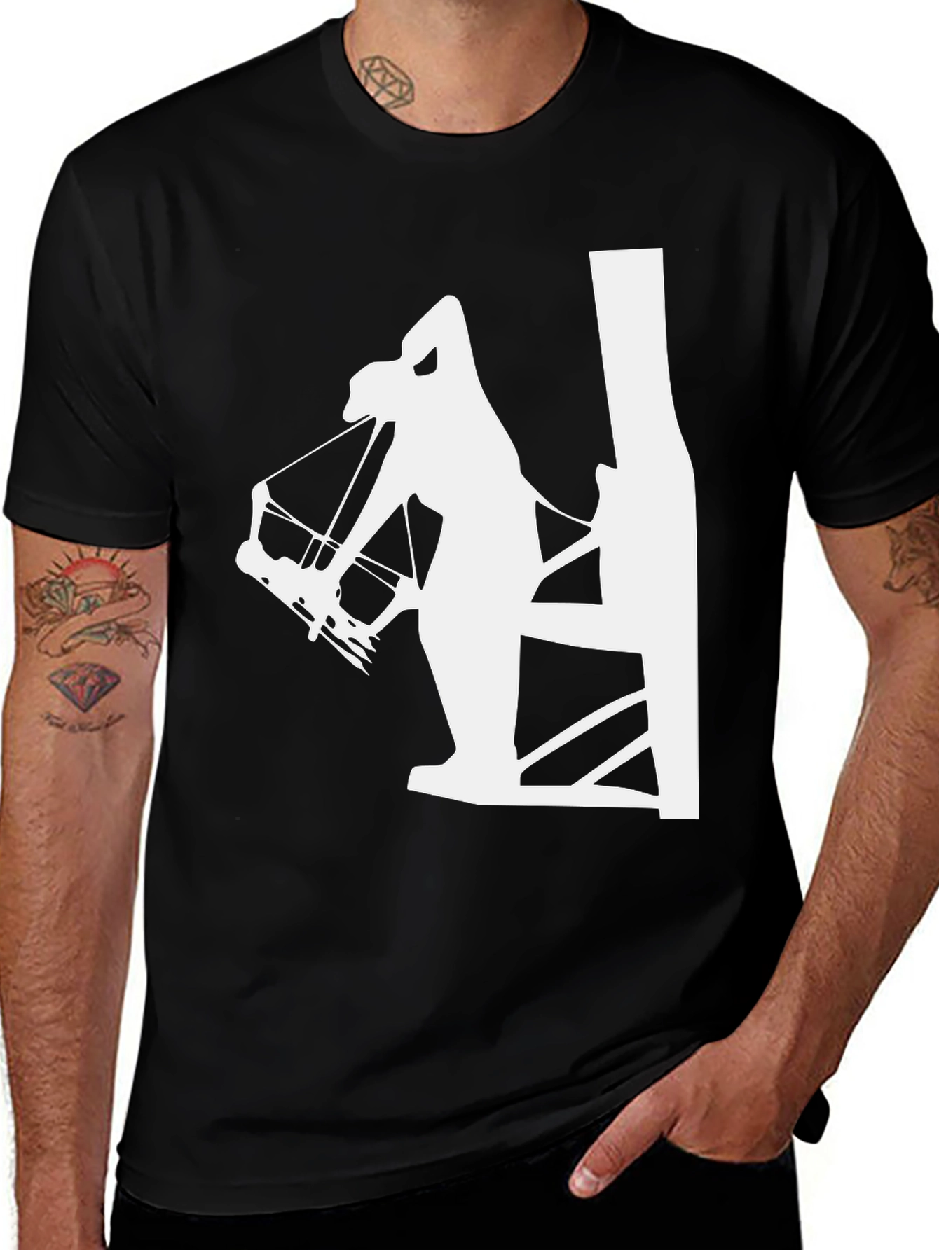 Black Archer Silhouette Graphic Tee - Black Cotton T-Shirt main image